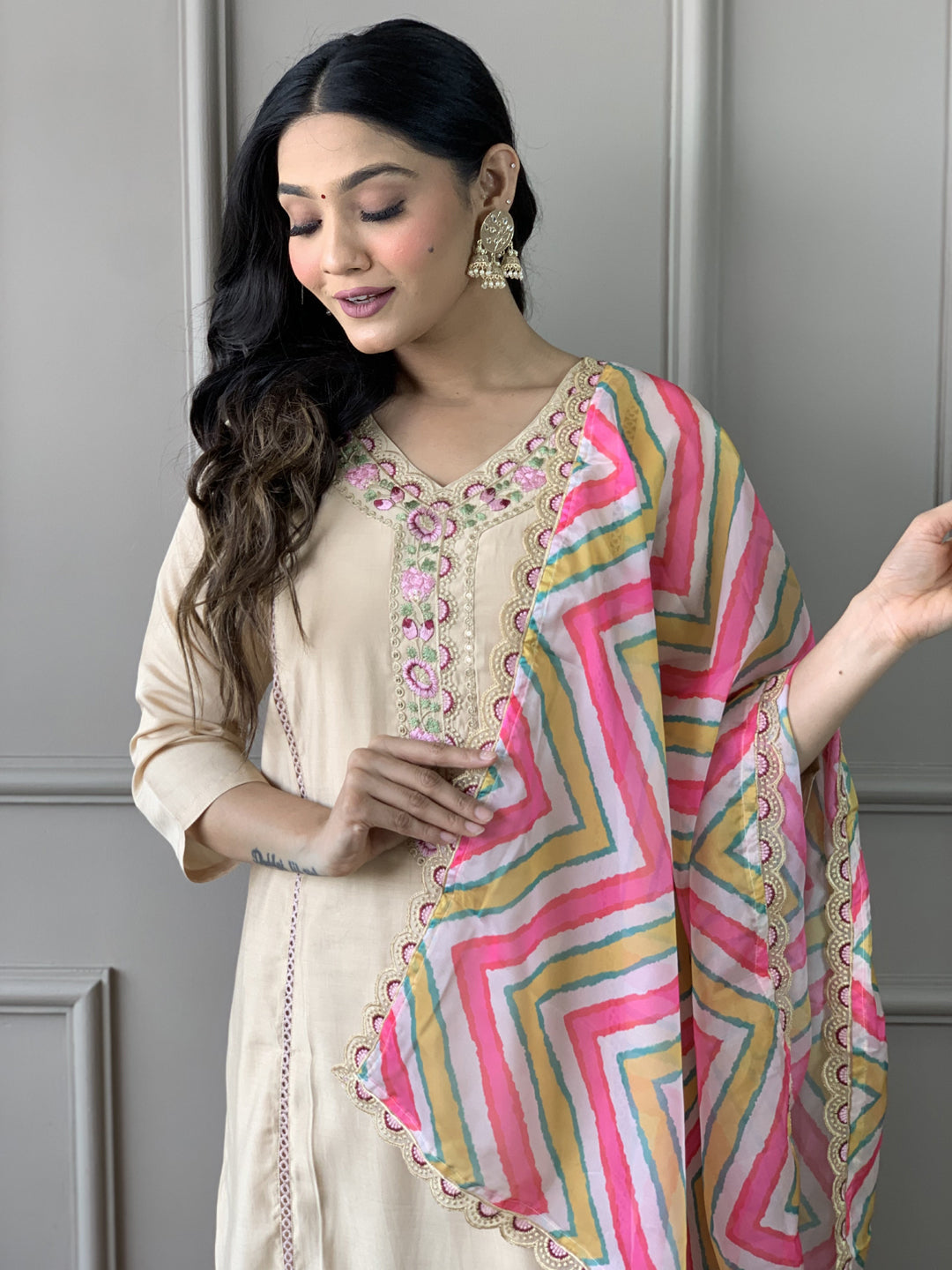 Elegant Beige Designer Party Wear Pant Suit with Printed Embroidery - Formal Outfits for Women's Evening Events & Special Occasions