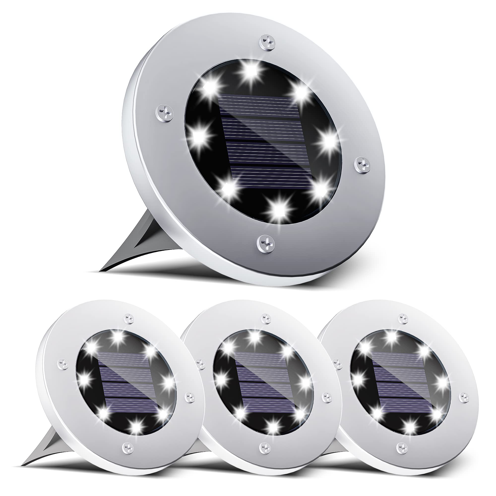 8 LED Solar Garden Lights 4Pack - Waterproof Outdoor Solar Disk Lights for Patio, Pathway, Lawn, Yard, Deck, Driveway & Walkway | Landscape Lighting for Gardens & Backyards