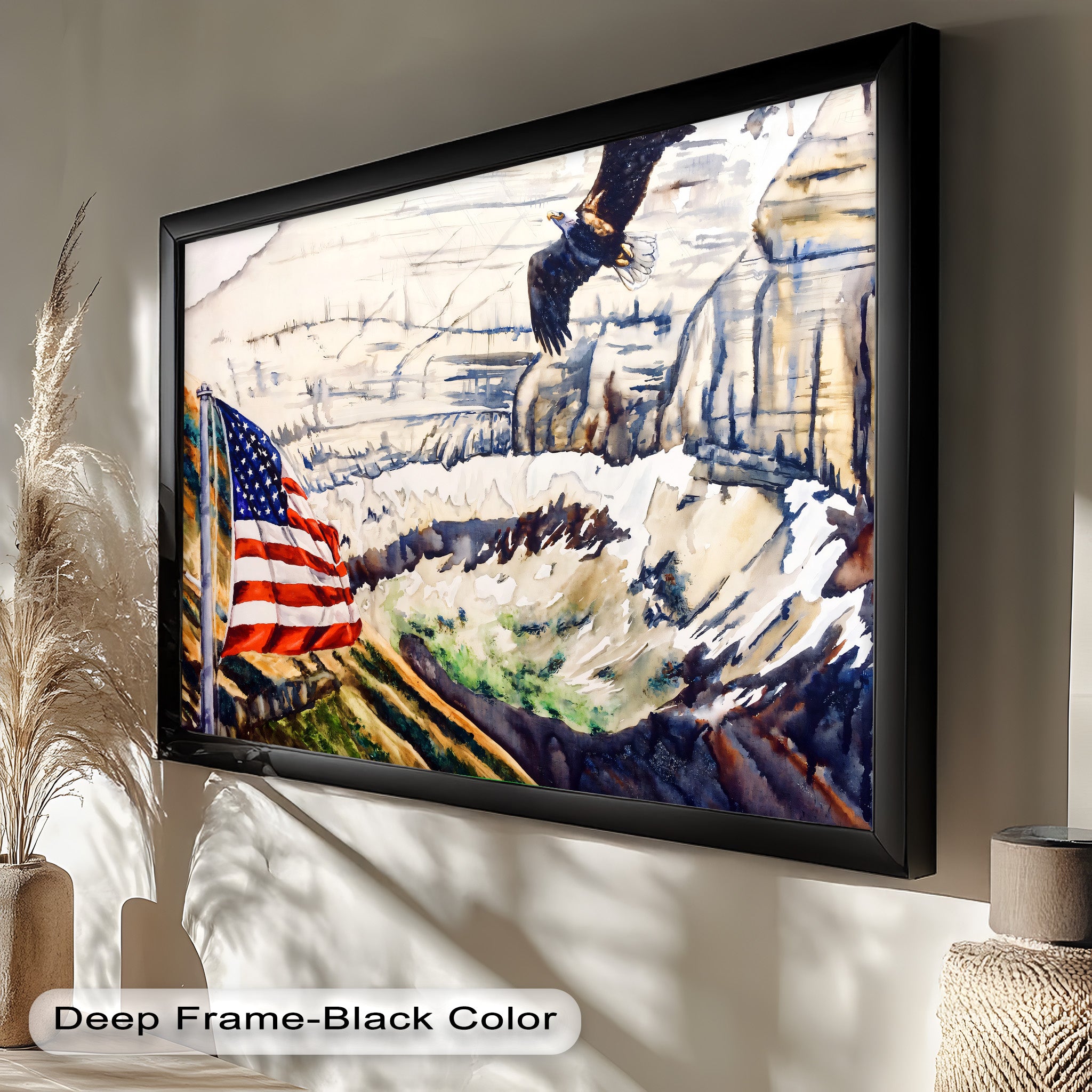 Patriotic Oil Painting of American Flag and Bald Eagle - Perfect for Home Decor, Office Wall Art & Gift for Independence Day