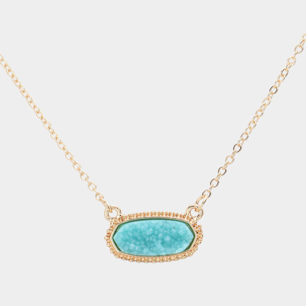 Aqua Druzy Hexagon Pendant Necklace - Elegant Blue Crystal Jewelry for Women | Perfect for Parties, Weddings & Everyday Wear