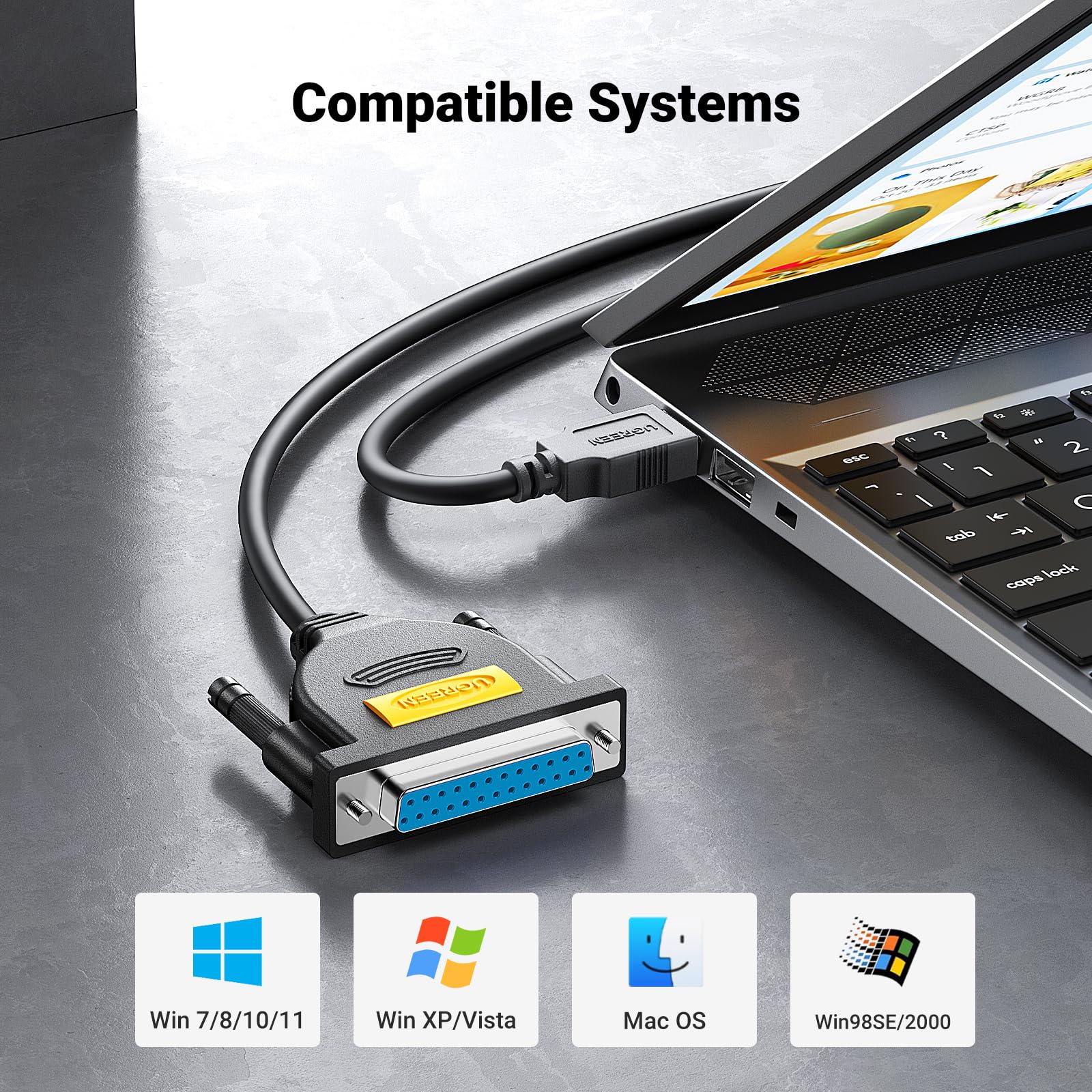 UGREEN 6ft USB to DB25 Parallel Printer Cable - Male to Female 25-Pin IEEE 1284 Adapter for Old Printers - Compatible with Windows 7/8/10/11, Mac & Linux - Perfect for Connecting Legacy Printers to Modern Computers