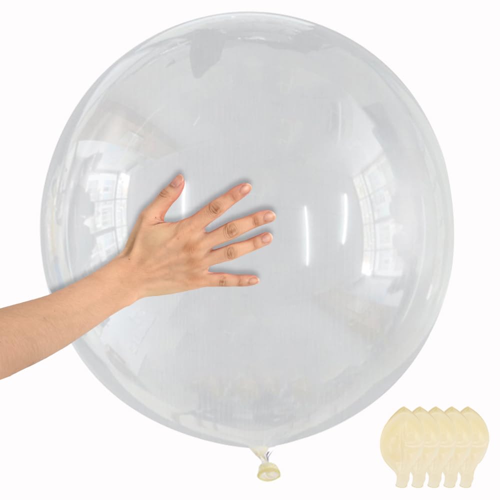 BEISHIDA 36 Inch Clear Transparent Large Latex Balloons - Giant Bobo Balloons for Wedding, Birthday, Baby Shower Party Decorations (5-Pack) - Perfect for Balloon Garlands, Arches, Ceiling & Backdrop Displays