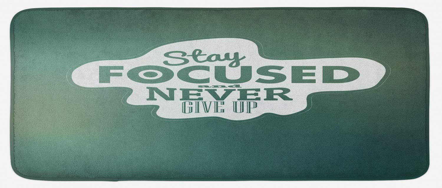 Ambesonne Non-Slip Kitchen Mat with Inspirational Quote - Stay Focused Abstract Design, Plush & Decorative, 47x19 Inches, Jade Green & White - Perfect for Kitchens, Entryways & Laundry Rooms