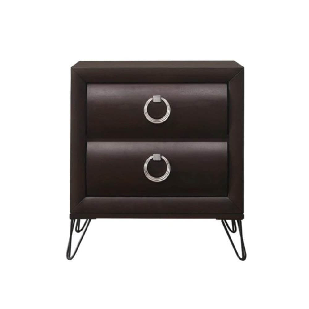 BOWERY HILL Transitional 2-Drawer Nightstand in Dark Merlot - Modern Bedside Table for Bedroom, Living Room & Guest Room - Solid Wood Nightstand with Storage Space