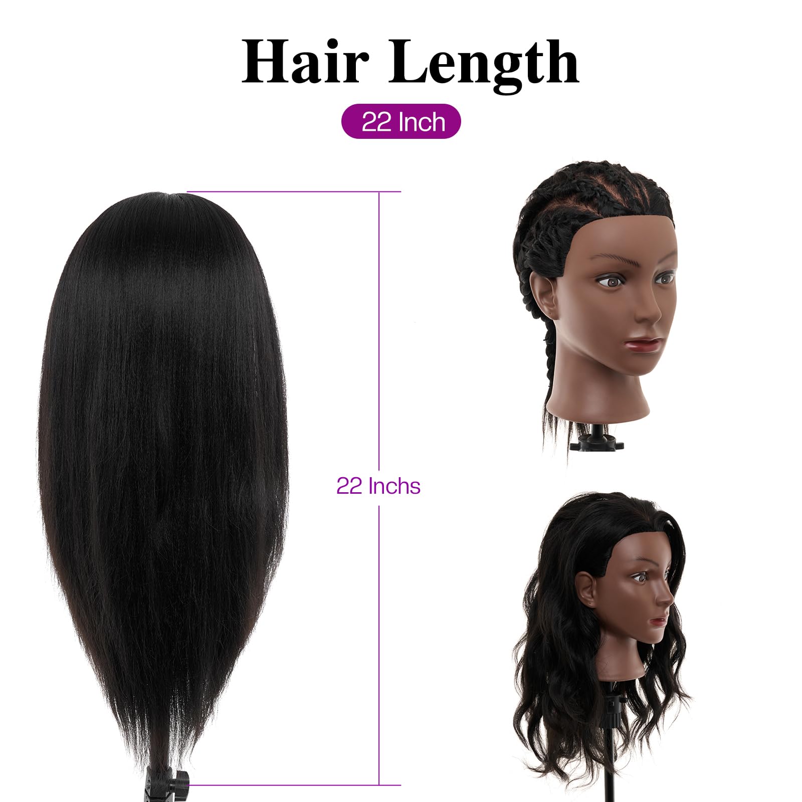 20-22 Inch Real Human Hair Mannequin Head with Stand & Table Clamp - Professional Cosmetology Training Head for Braiding, Styling & Hairdressing Practice - Perfect for Salon, Beauty School & Home Use (Brown)