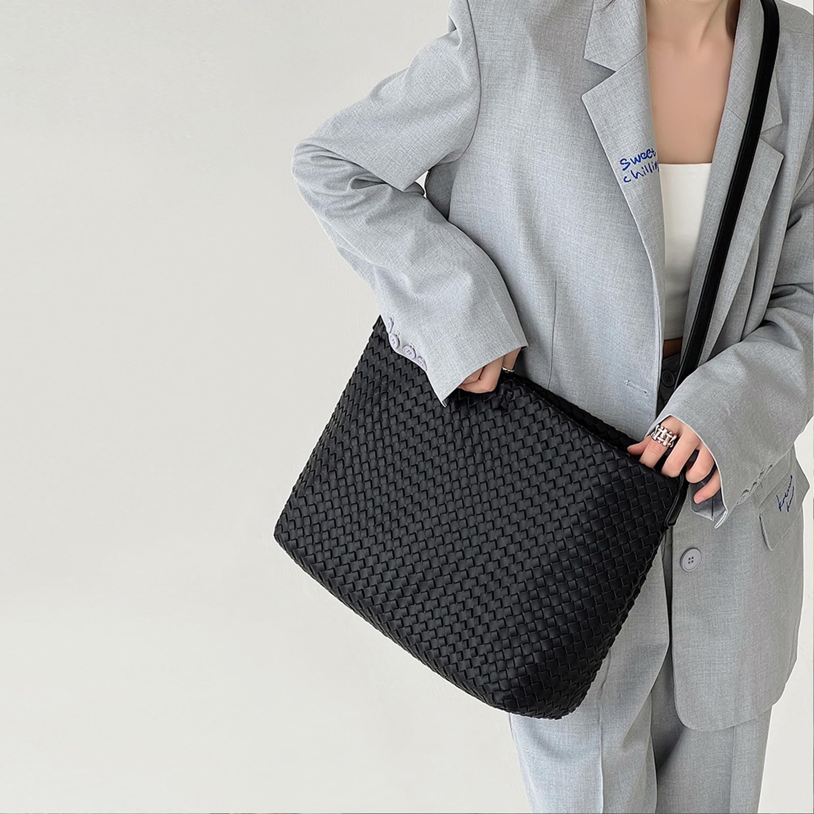 Women's Vegan Leather Woven Tote Bag - Fashionable Boston Satchel Messenger Shoulder Bag for Women | Perfect for Work, Travel & Everyday Use | Crossbody Hobo Purse Casual Handbag