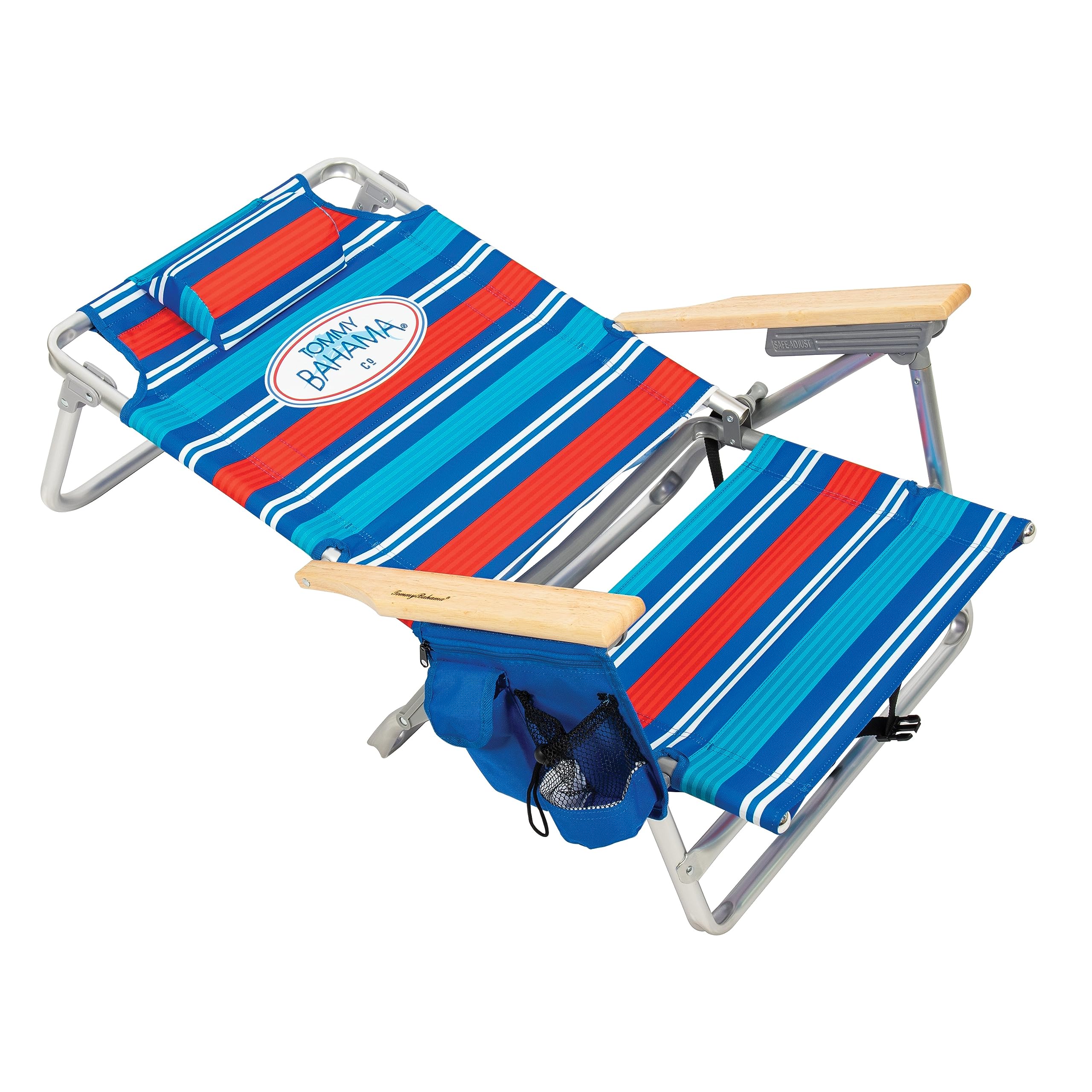 Tommy Bahama 2-Pack 5-Position Reclining Beach Chairs with Built-in Cooler, Storage Pouch & Towel Bar - Red White Blue Stripe | Perfect for Poolside Relaxation, Backyard Lounging & Beach Vacations