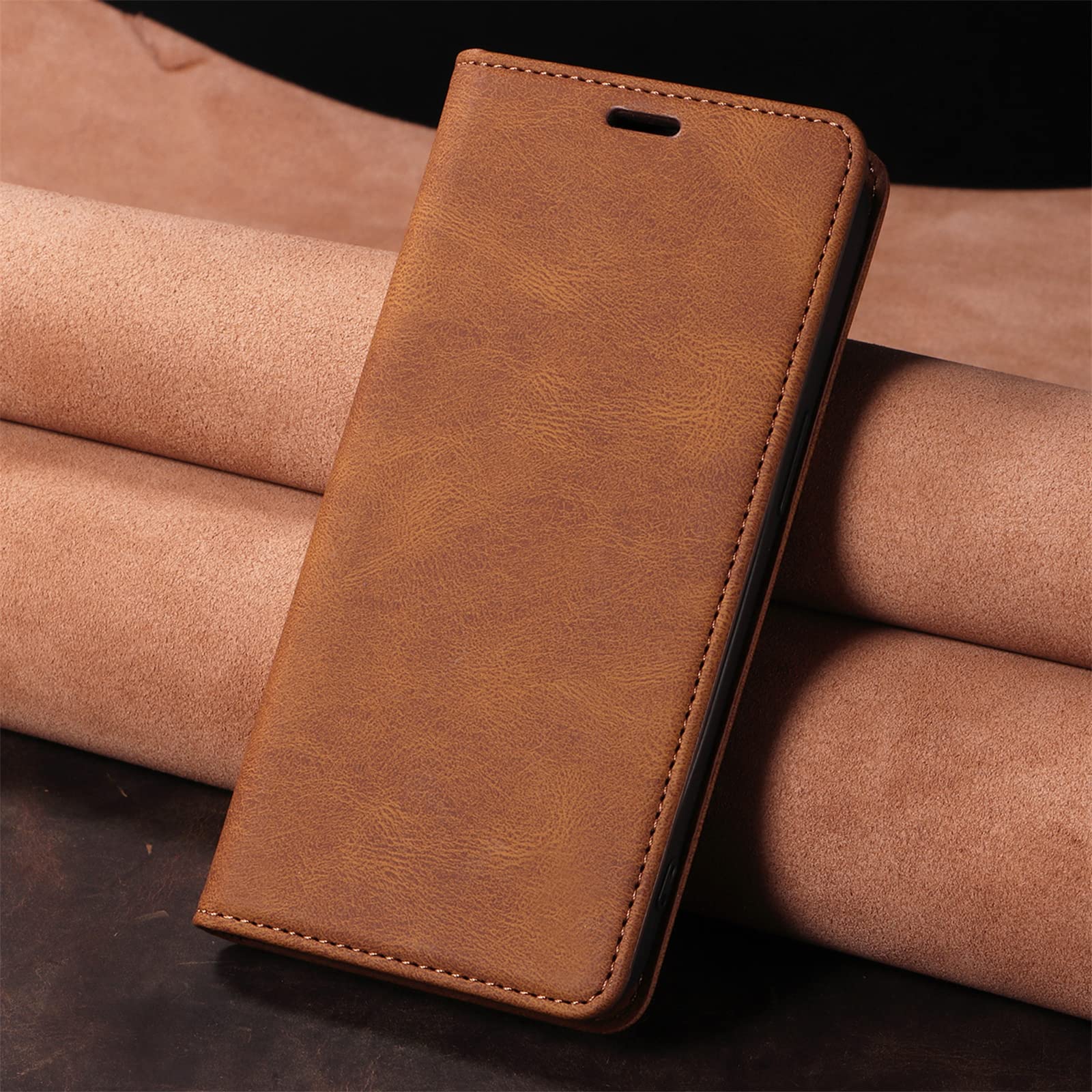 Premium PU Leather Magnetic Flip Case for Samsung Galaxy S24 Ultra/S24 Plus/S24 - Slim Wallet Cover with Card Slots & Invisible Stand (Brown) - Perfect for Work, Travel & Everyday Protection