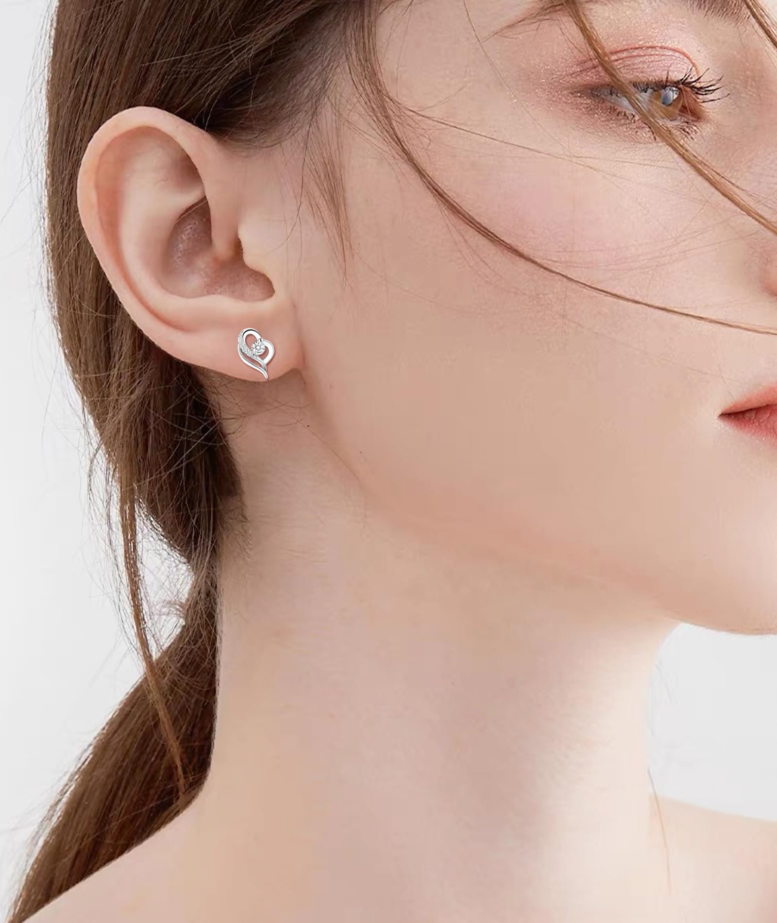 Hypoallergenic Sterling Silver Heart Stud Earrings with Cubic Zirconia for Women - Elegant Jewelry Gift for Birthday, Christmas & Anniversary - Perfect for Daily Wear, Date Night & Special Occasions