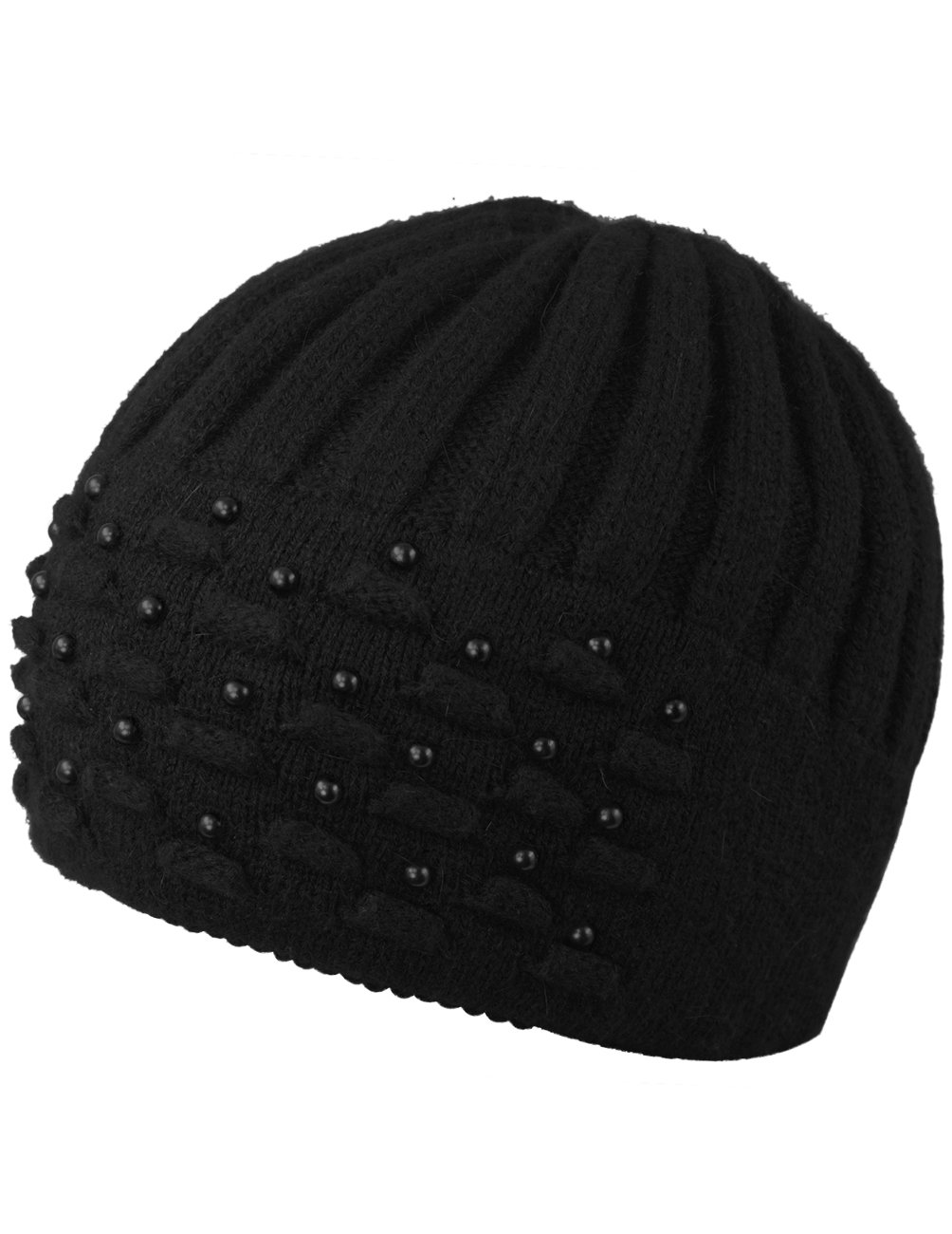 Dahlia Women's Knit Skull Cap & Beanie Hat - Soft Angora Wool Winter Beanie with Pearl Embellishment for Women | Cozy Cold Weather Accessory for Outdoor Activities, Snow Days & Fashion Outfits