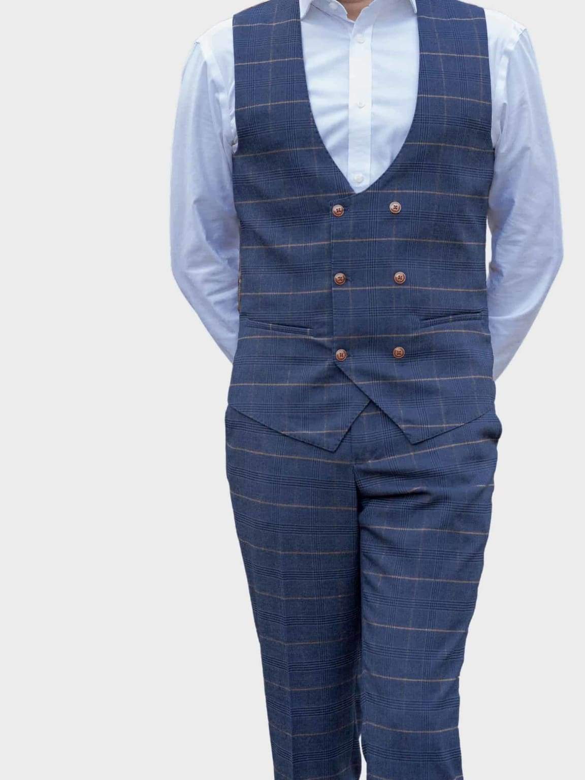 Marc Darcy Jenson Men's 3-Piece Navy Check Suit - Premium Wool Blend Business Formal Attire for Weddings, Office & Special Occasions