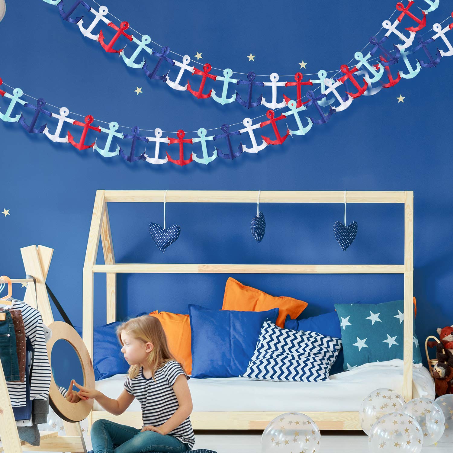 65ft Nautical Garland Cruise Birthday Decorations - Triangle Flags Hanging Banner for Baby Shower, Wedding, Party, Mantel, Home, Outdoor & Garden (2 Pieces) - Perfect for Beach Themed Parties, Boat Events & Coastal Home Decor