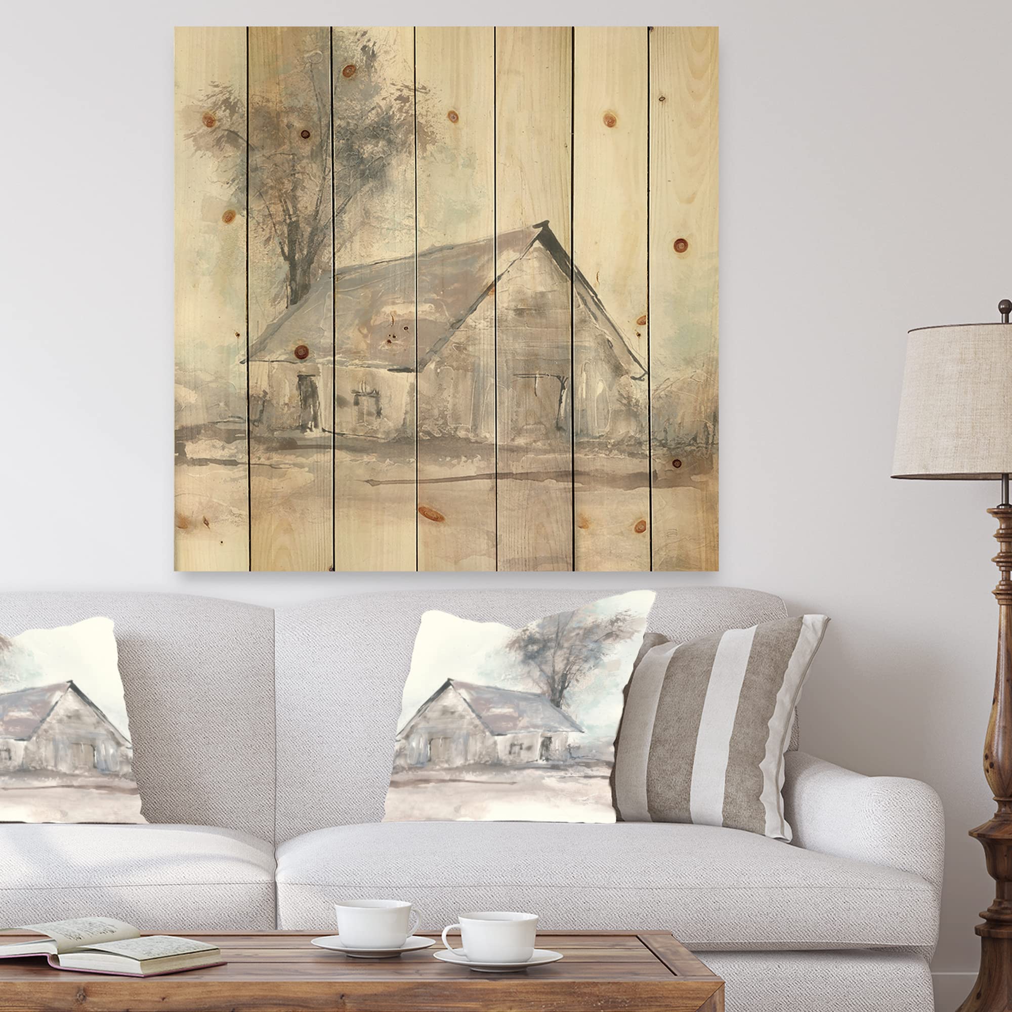 Farmhouse Barn Grey Wood Wall Decor - Large Cottage Wood Wall Art Panels Printed on Natural Pine - Rustic Home Decor for Living Room, Bedroom, or Office