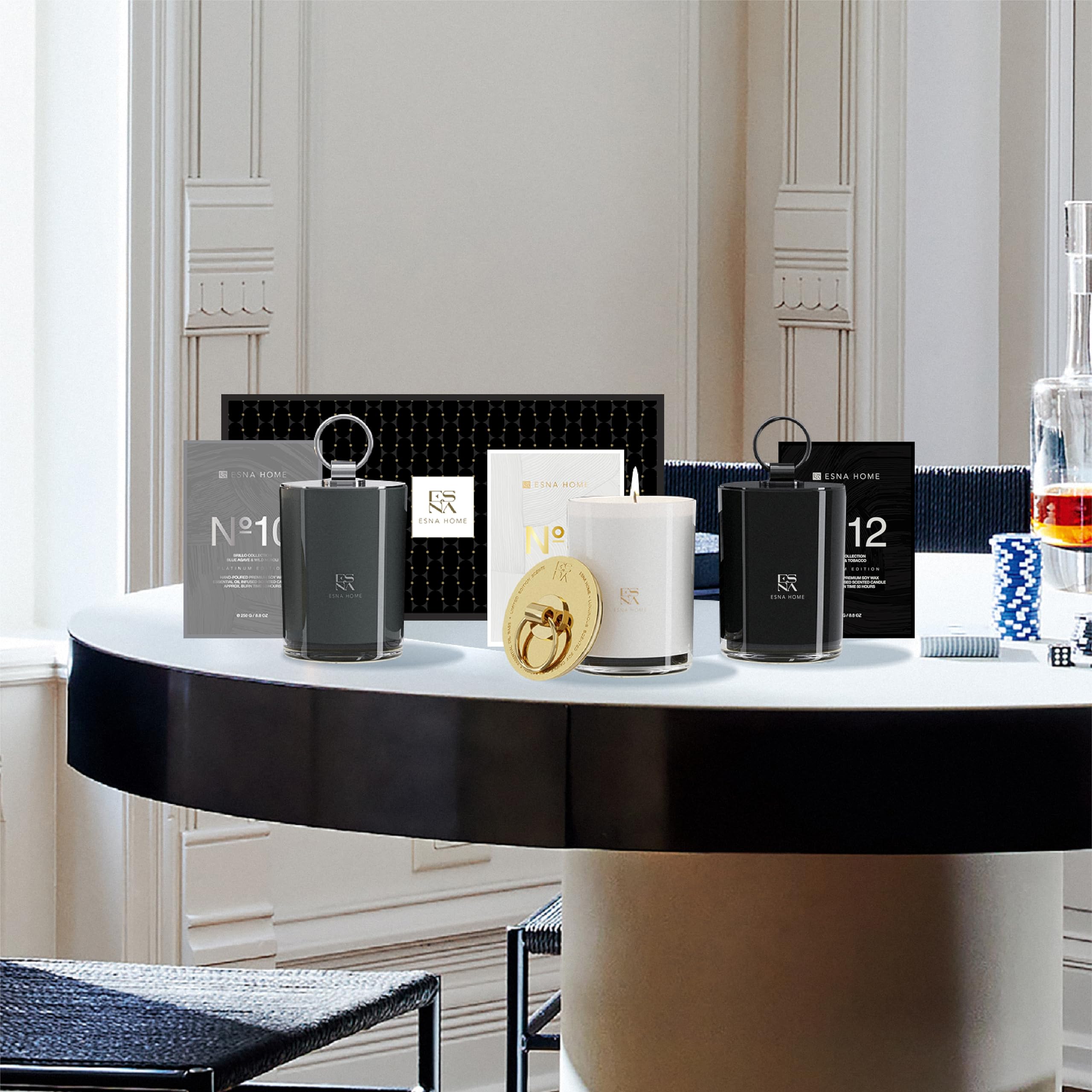 ESNA HOME Luxury Black Trio Set - 3 All-Natural Soy Scented Candles (150h Burn Time) | Perfect Aromatherapy Gifts for Women, Engagement Present | Ideal for Home Decor, Relaxation & Romantic Ambiance