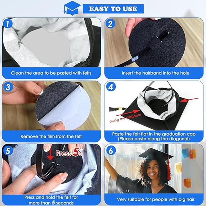 Graduation Cap Headband - Anti-Slip Adjustable Headband for Securing Graduation Caps & Hairstyles - Perfect for Graduation Ceremonies, Photos & School Events
