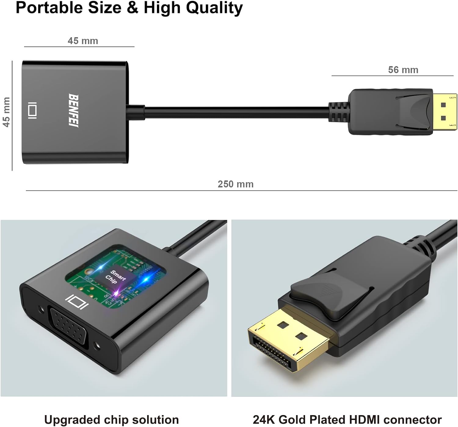 BENFEI 10-Pack DisplayPort to VGA Adapter - Gold Plated Uni-Directional DP to VGA Converter (Male to Female) 1080P HD - Compatible with Lenovo, Dell, HP, ASUS - Perfect for Office Workstations, Gaming Setups & Multi-Monitor Displays