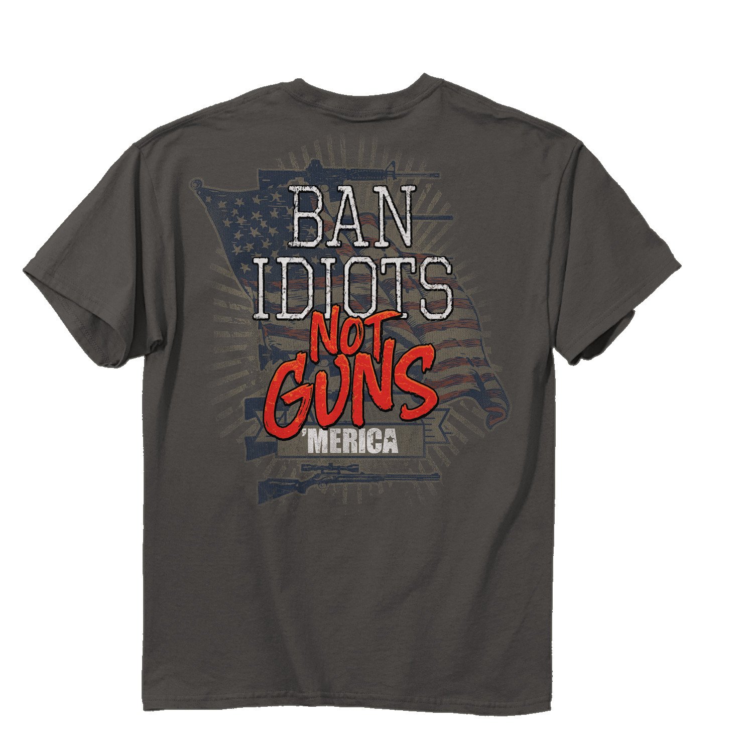 Buck Wear Men's 'Ban Idiots Not Guns' Patriotic America T-Shirt - Comfortable Cotton Tee for Casual Wear, Outdoor Activities & Political Events
