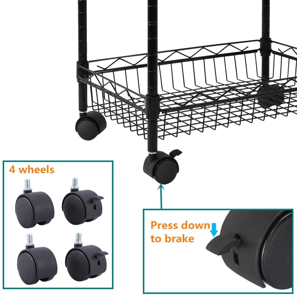 REGILLER 4-Tier Metal Wire Storage Shelving Rack with Baskets - Adjustable Corner Shelf Organizer for Laundry, Bathroom, Kitchen, Pantry, Closet & Garage - Heavy Duty Tool Storage Shelf (Black) | Perfect for Organizing Cleaning Supplies, Toys, Books & Home Essentials