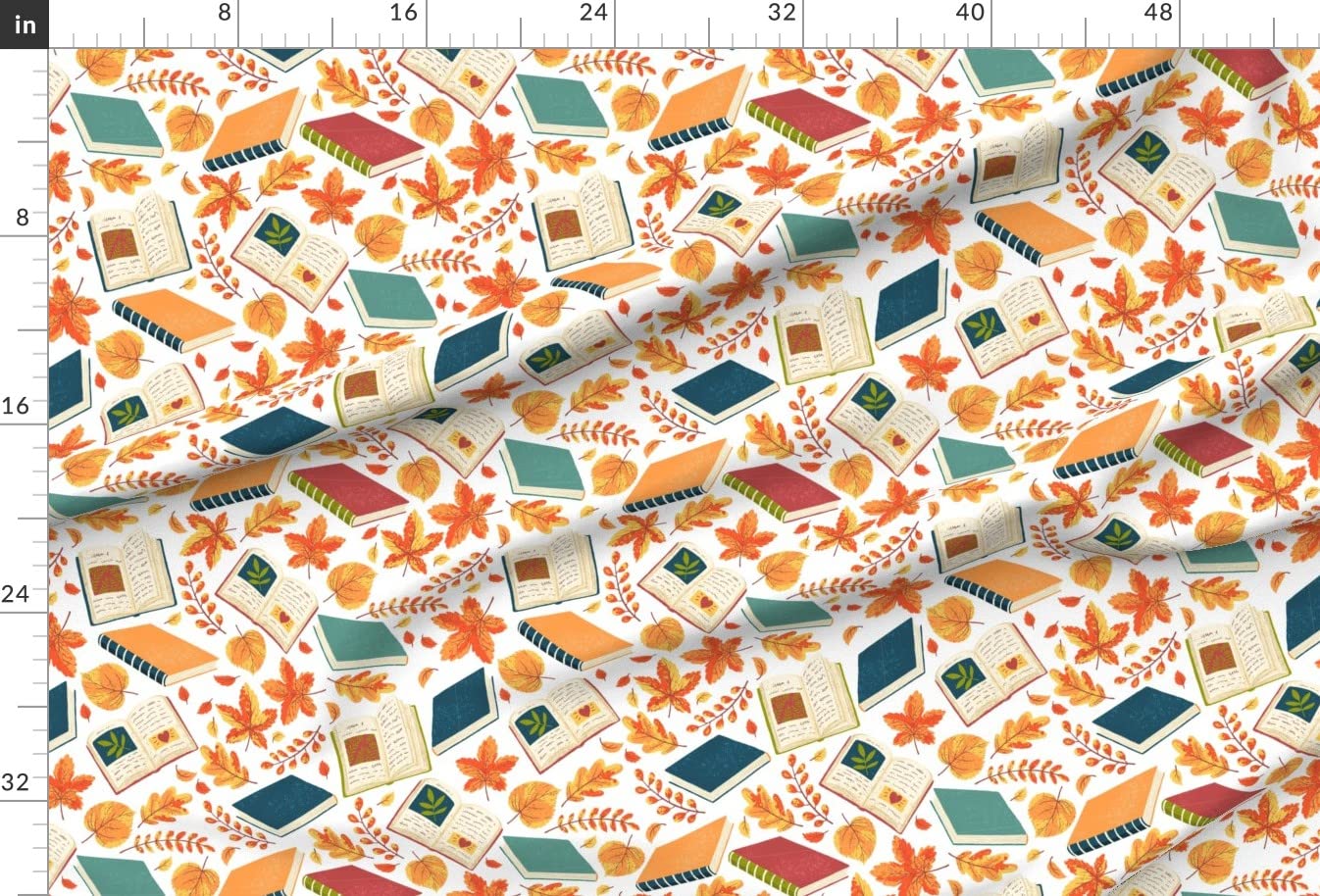 Autumn Leaves Books Pattern Hygge Printed Minky Fabric by The Yard - Soft Plush Fabric for DIY Baby Blankets, Quilt Backing & Plush Toys - Perfect for Cozy Reading Nooks & Nursery Decor