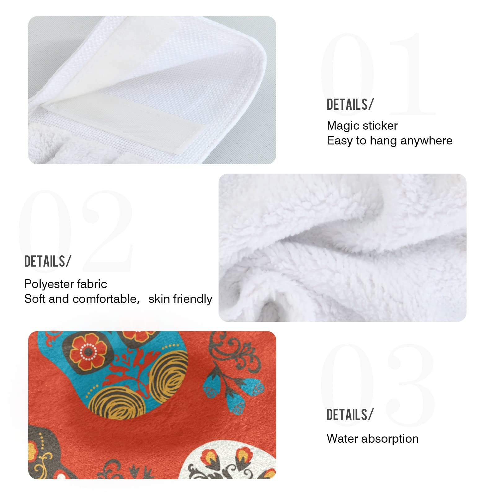 ALAZA Day of The Dead Skull Kitchen Towels - 2 Pack Absorbent Dish & Tea Towels with Hanging Loop - Día De Los Muertos Themed Decor for Halloween, Mexican Fiesta & Home Kitchen Use