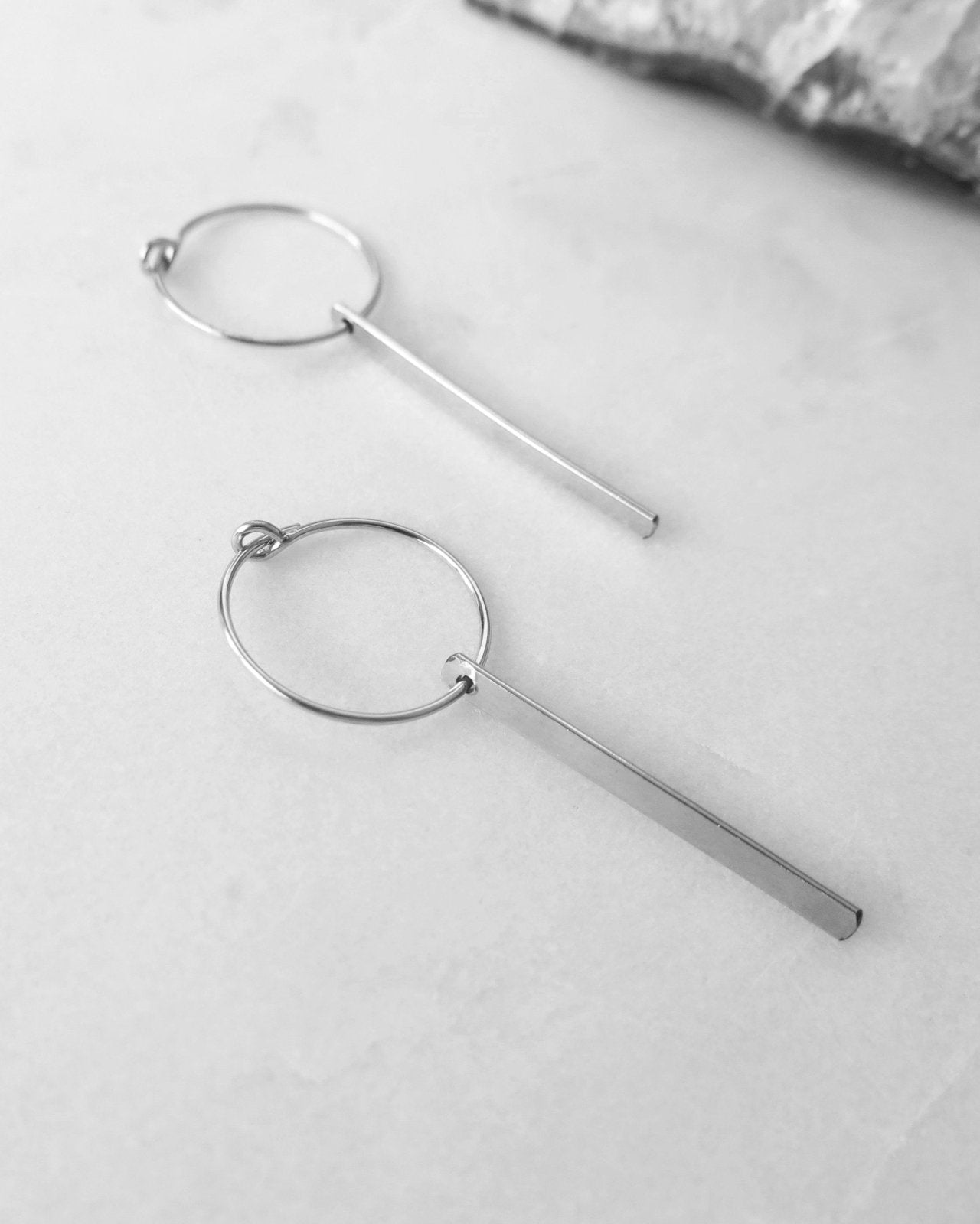 Sterling Silver Bar Hoop Earrings for Women - Trendy Minimalist Dangle Earrings for Everyday Wear, Parties & Gifts