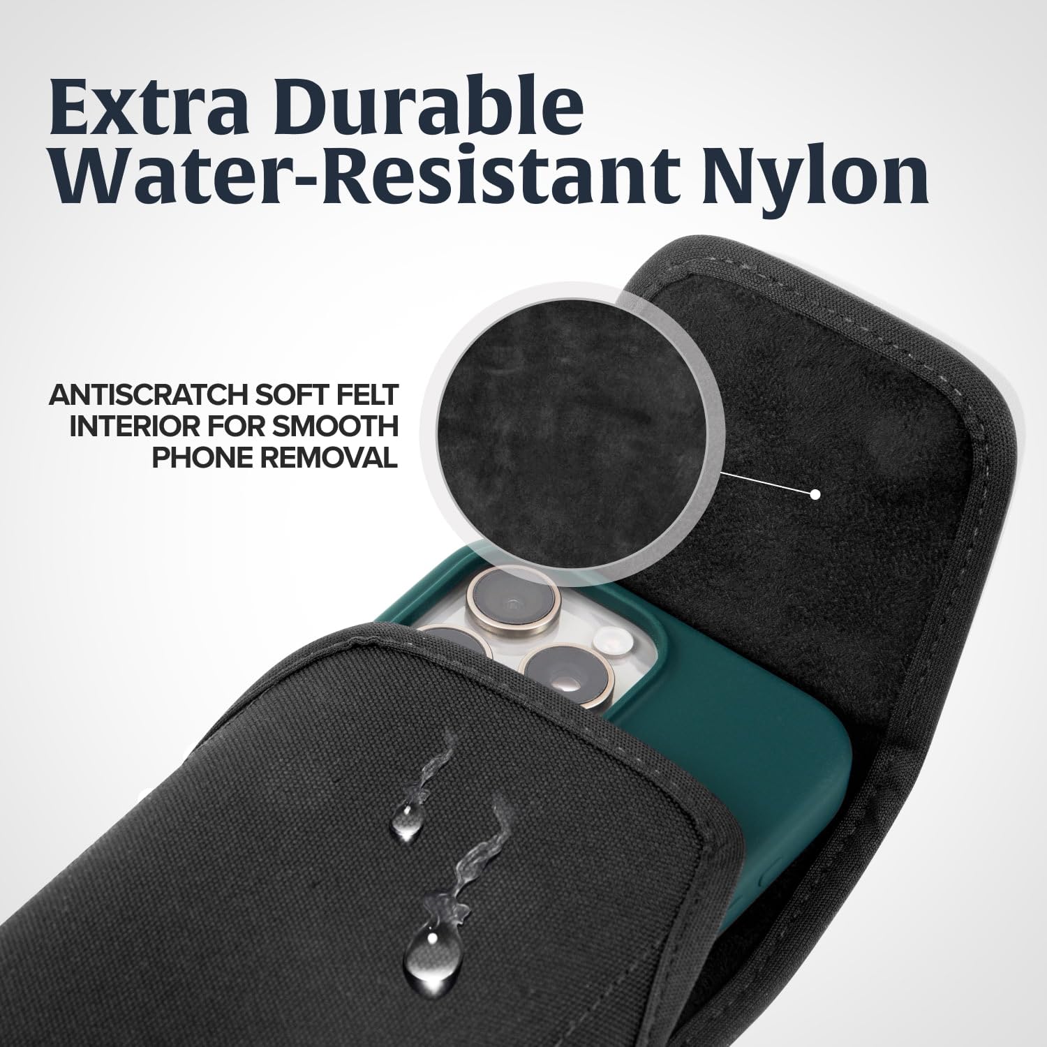 Premium Nylon Phone Holster for iPhone 14/14 Pro/13/13 Pro/12/12 Pro - Slim Fit Belt Clip Pouch with Metal Clip - Black Smartphone Case Holder for Running, Hiking & Outdoor Activities