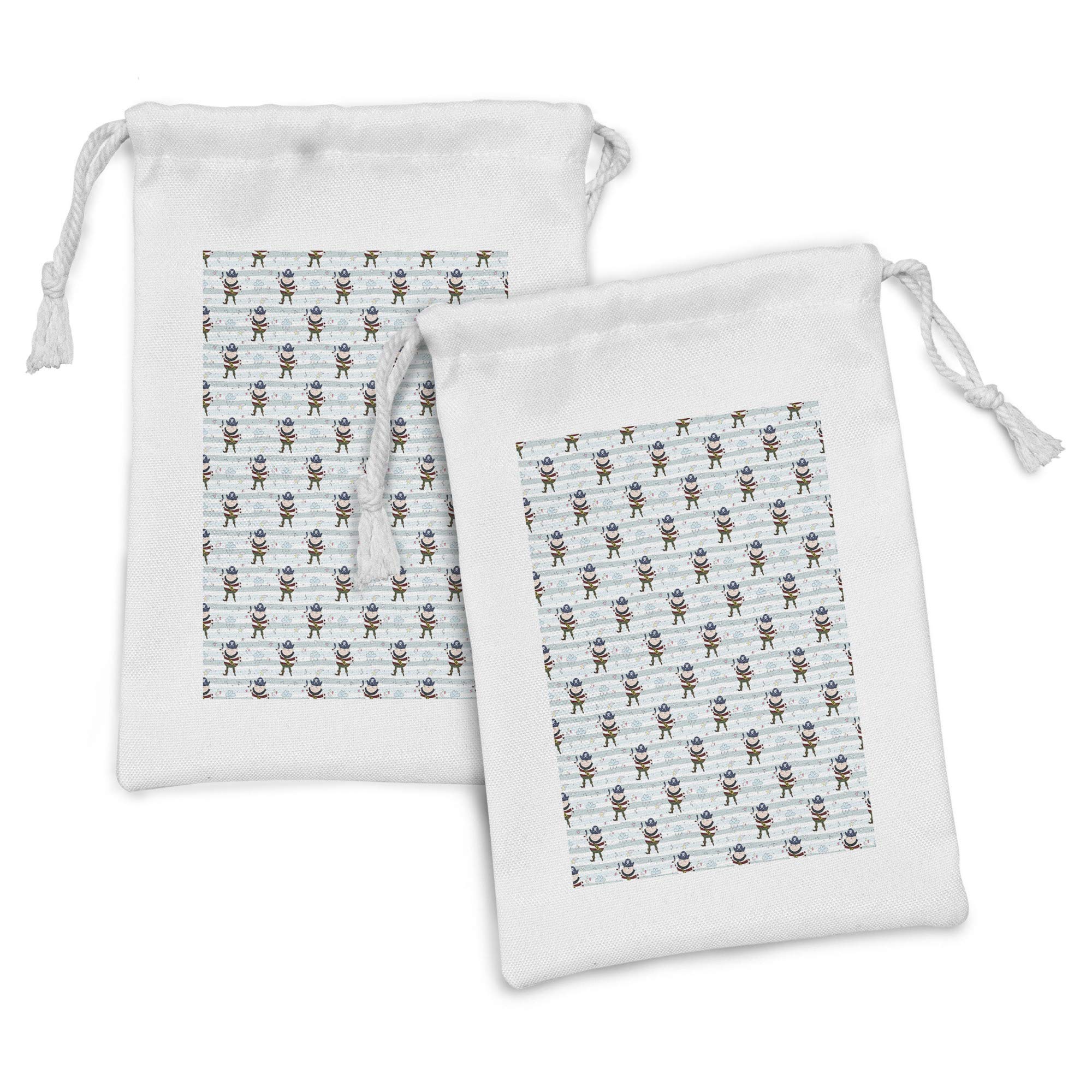 Ambesonne 2-Pack Cartoon Pirate Drawstring Pouches - Pastel Stripes with Stars, Clouds & Diamonds - 9