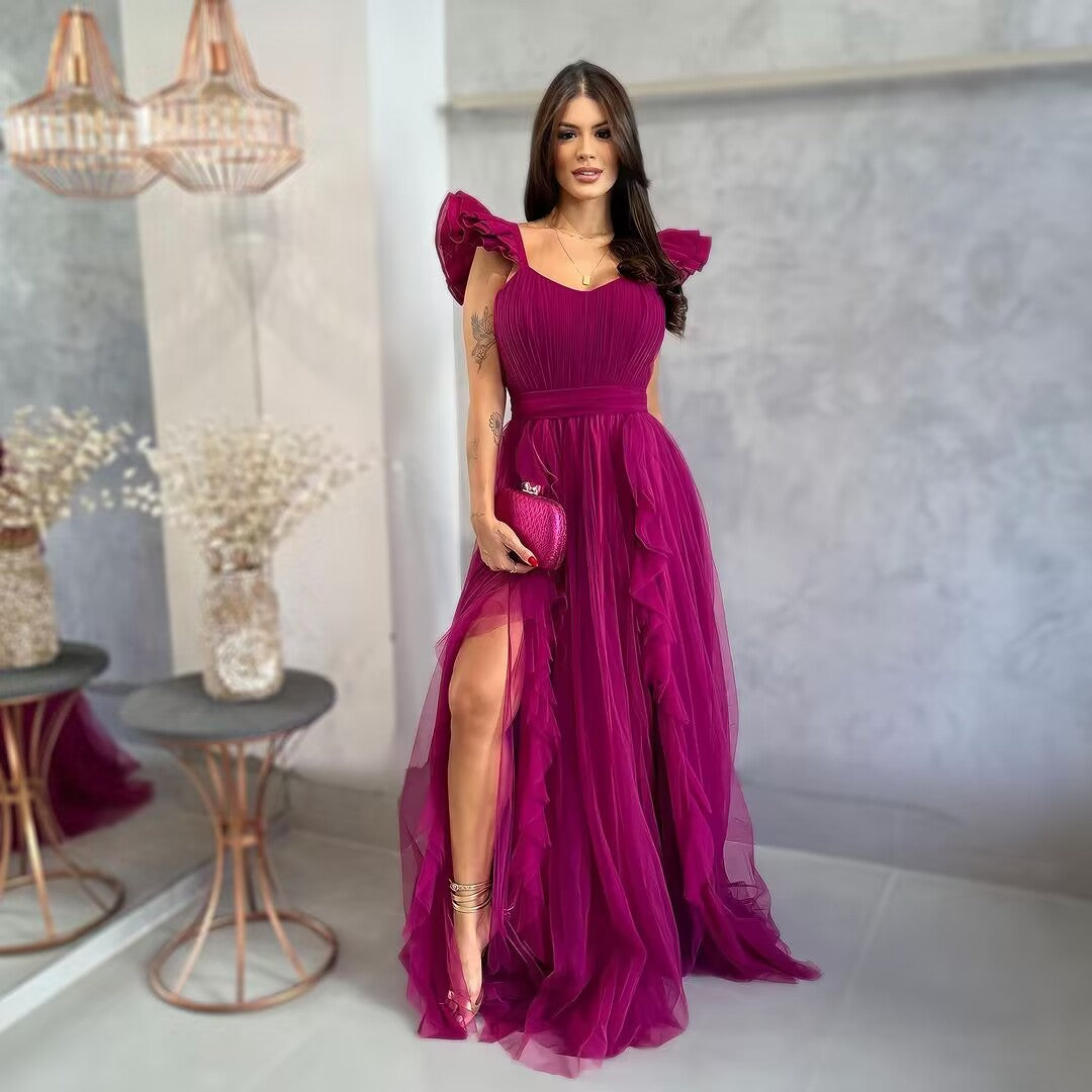 Fuchsia A-Line Long Prom Dresses with High Slit - Elegant Formal Evening Gowns for Homecoming, Ball, Quinceañera & Special Occasions - Style J2791