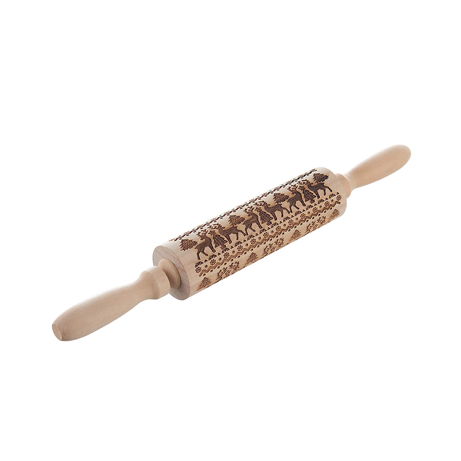 Carved Wood Rolling Pin - Embossed Kitchen Tool for Baking & Christmas
