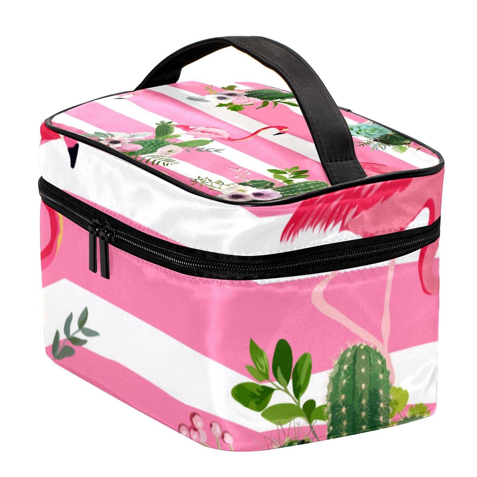 **Flamingo Cactus & Flowers Travel Makeup Bag – Large Cosmetic Organizer with Zipper, Toiletry Pouch for Women & Girls – Perfect for Travel, Gym, and Daily Essentials Storage**