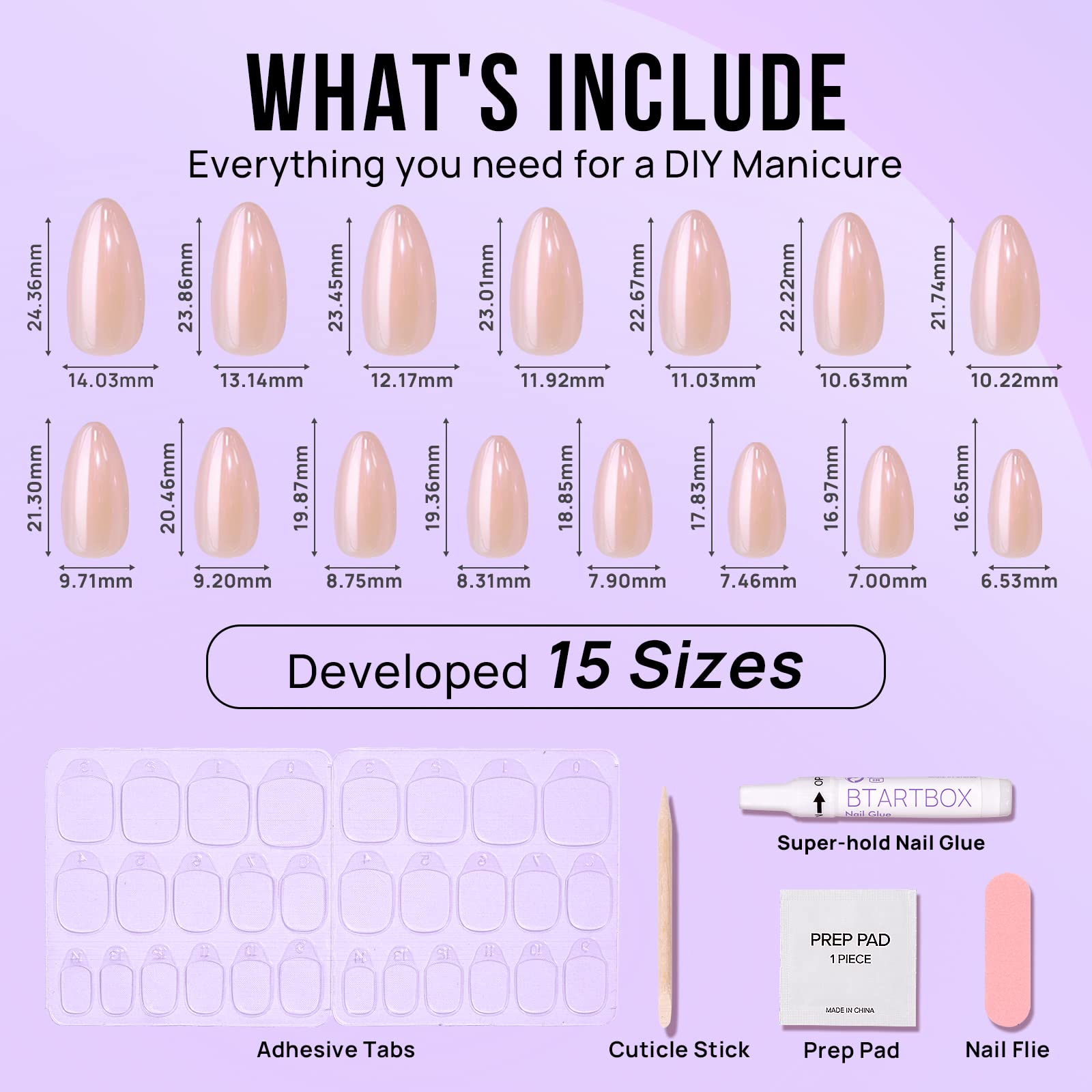 BTArtbox Soft Gel Almond Press On Nails Short & Medium - Salon Quality Fake Nails with No Fade Out, Seamless Glue On Nails for Women - Champagne Glazed & White French Manicure - Perfect for Parties, Weddings & Everyday Wear