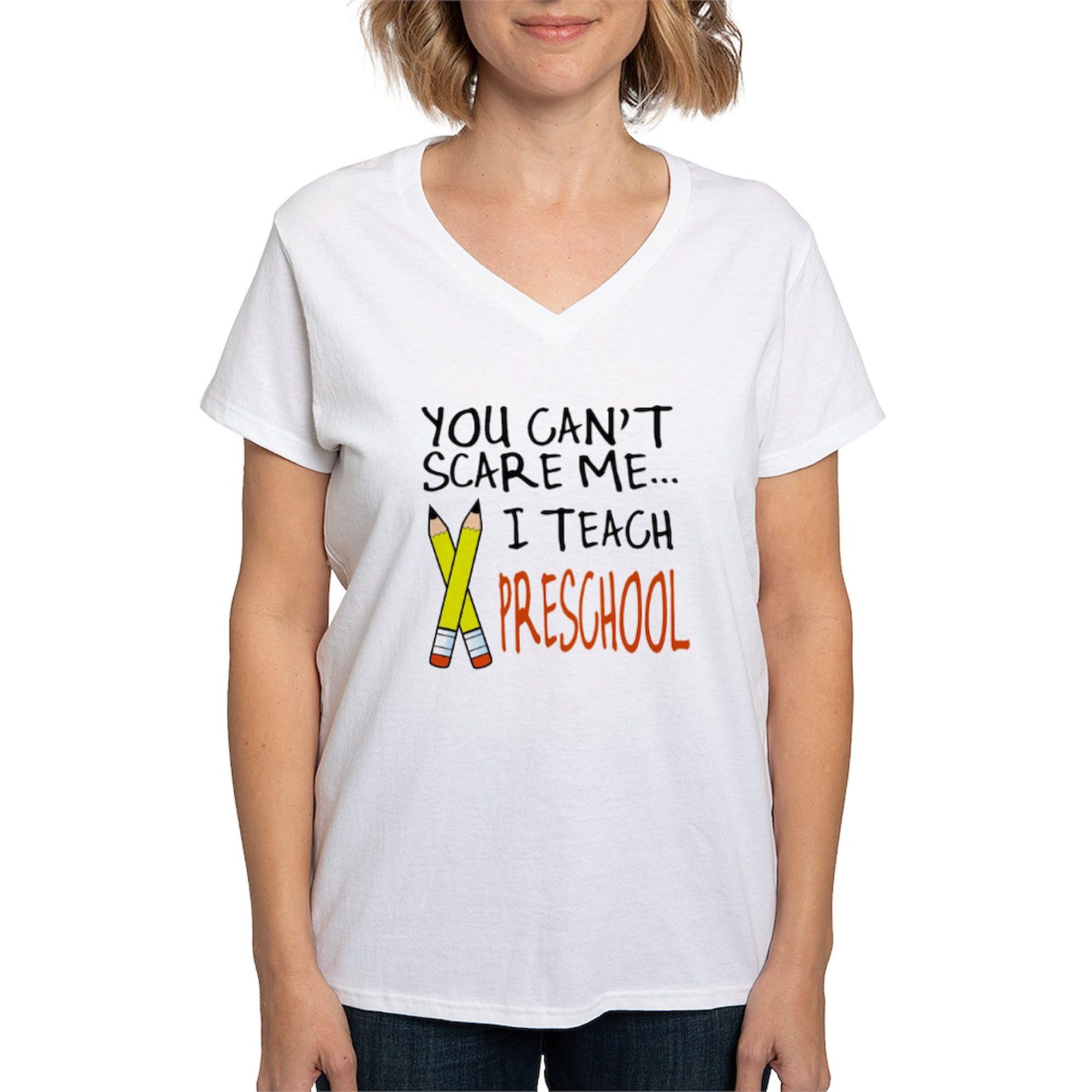 Preschool Teacher Women's V-Neck Cotton T-Shirt - Comfortable Casual Tee for Educators & Teaching Professionals - Perfect for Classroom, Teacher Appreciation & School Events