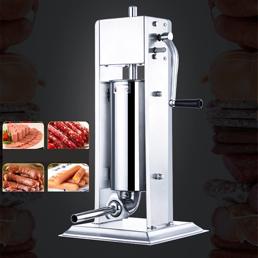 Stainless Steel Manual Sausage Stuffer - Vertical Meat Filler Machine for Homemade Salami & Sausages with Professional Nozzles - Perfect for Kitchen, BBQ Parties & DIY Charcuterie
