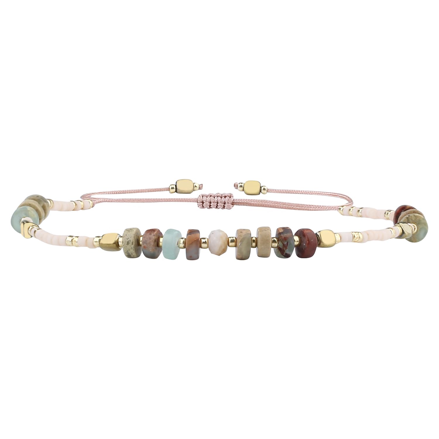 KELITCH Adjustable Seed Bead Bracelet for Women - Handmade Braided String Bracelet with Agate, Turquoise, Lapis & Coral Beads - Boho Chic Jewelry for Everyday Wear, Gift Giving & Festival Fashion