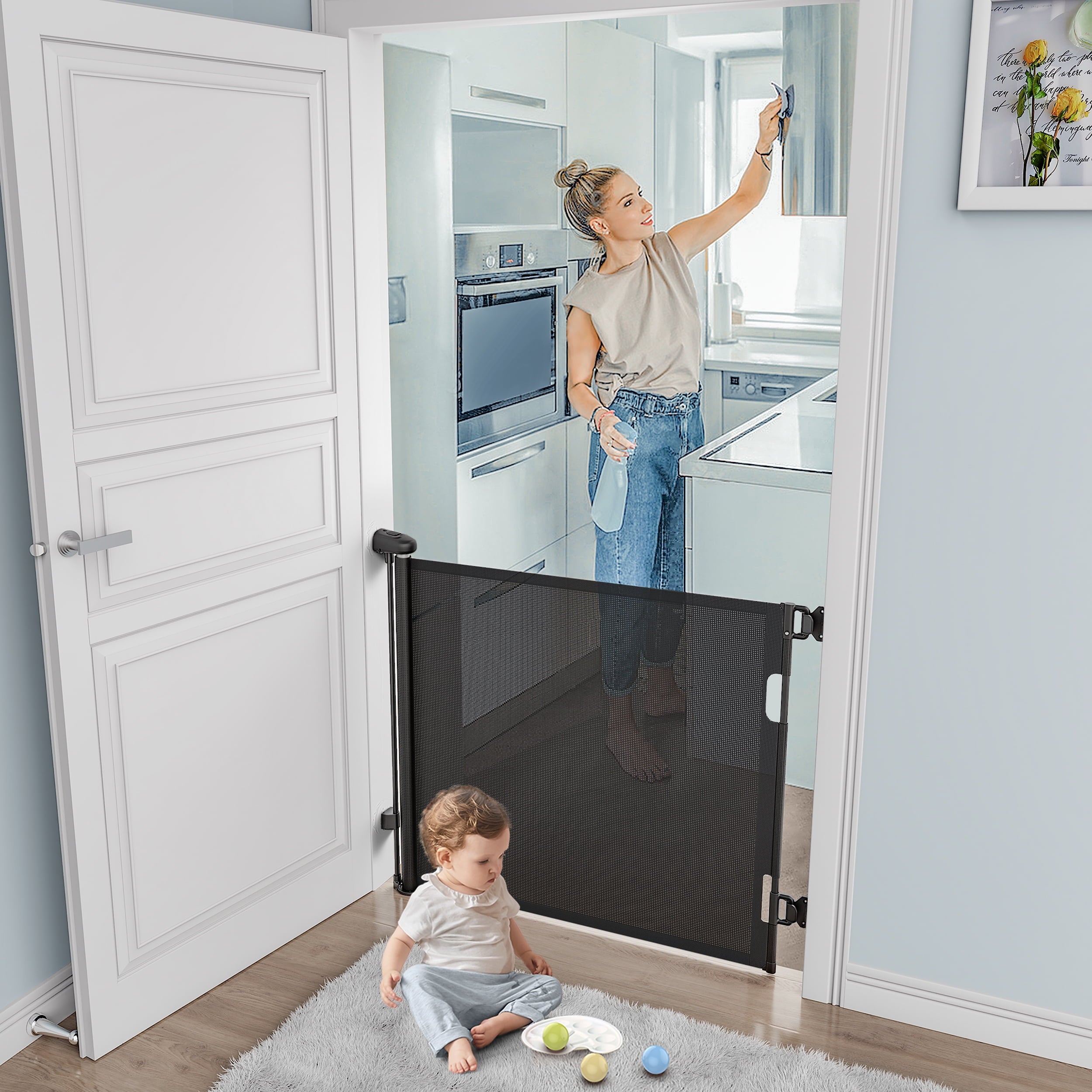Extra Wide 59” x 33” Retractable Dog Gate for Indoor & Outdoor Use - Baby Safety Gate for Doorways, Stairs & Hallways | Perfect for Home, Apartments & Pet Safety
