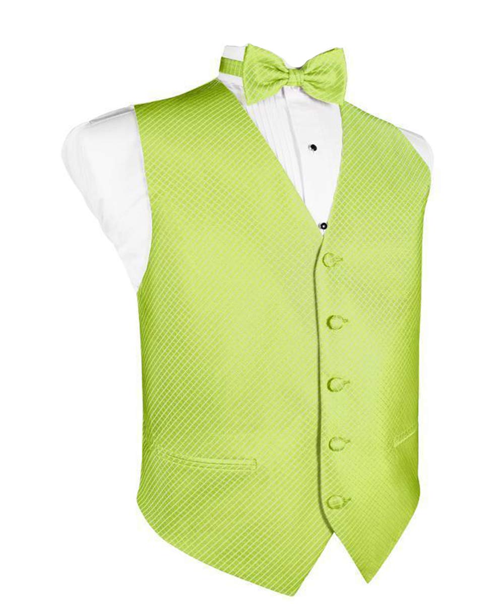 Stylish Men's Lime Green Grid Pattern Tuxedo Vest & Bow Tie Set - Formal Wedding, Prom, Gala & Black Tie Event Attire