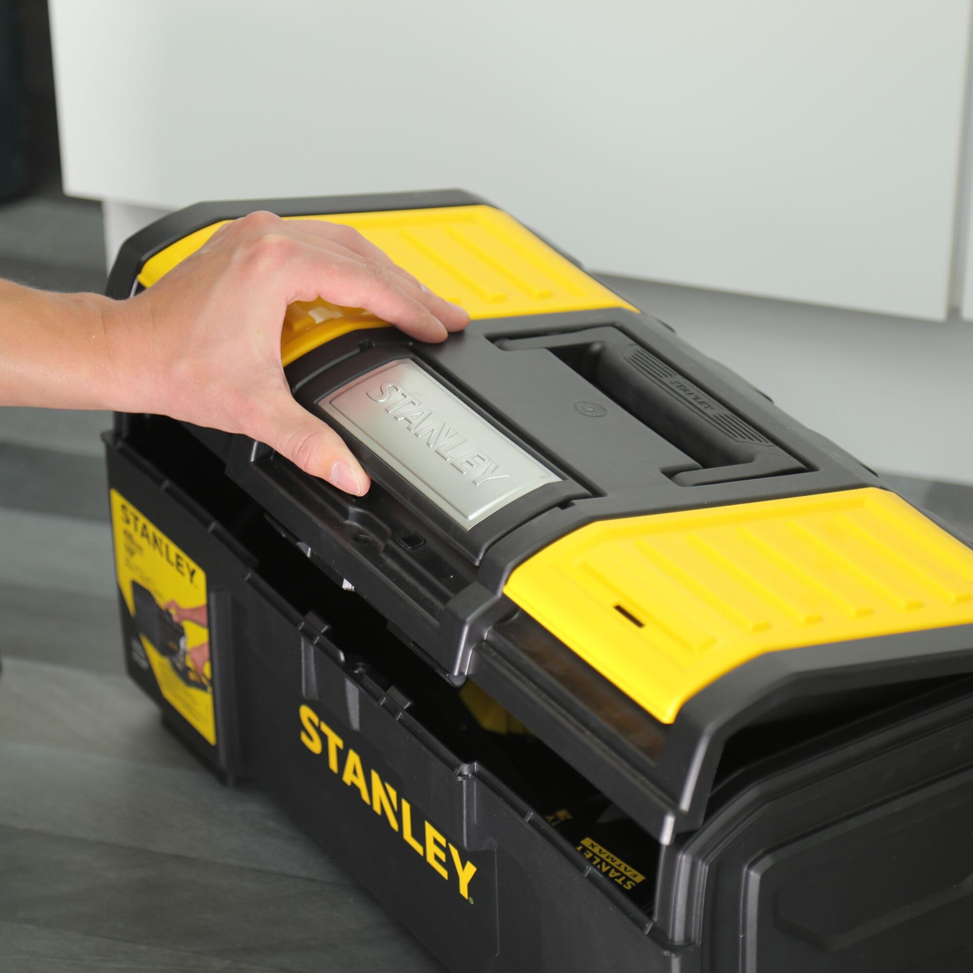 Stanley 19-Inch One Touch Toolbox - Heavy Duty DIY Tool Storage Organizer with Easy Access for Home, Garage & Workshop Projects