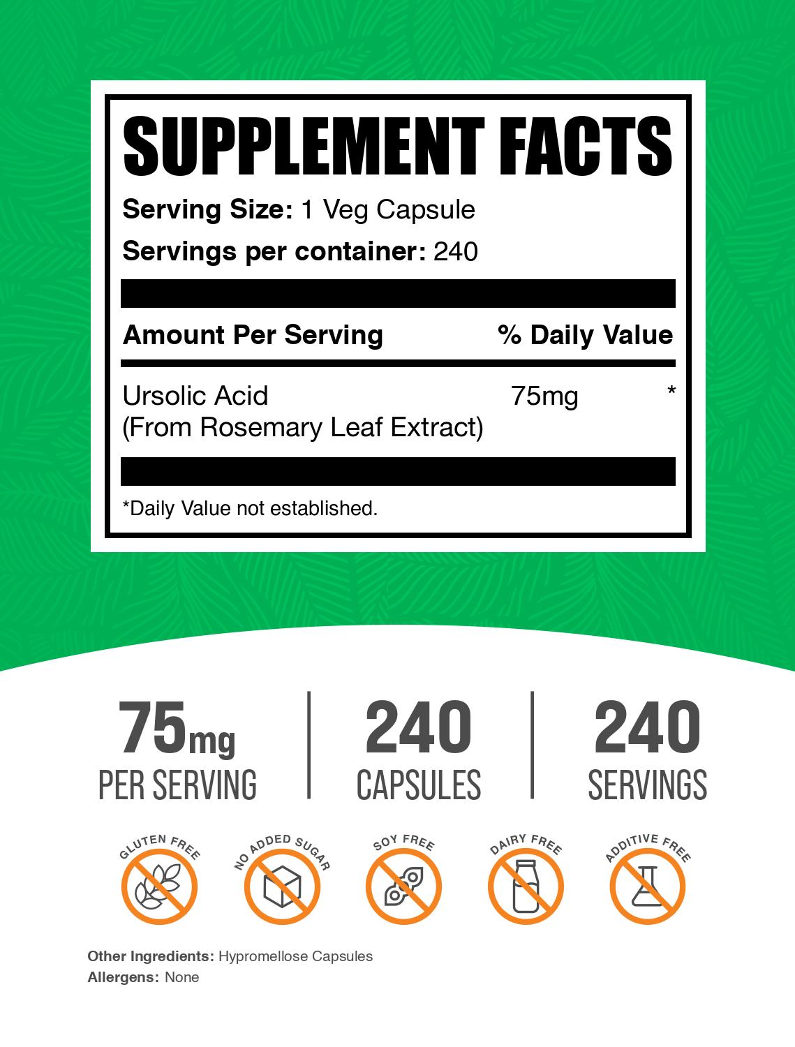 Ursolic Acid 500mg Capsules - Rosemary Leaf Extract Supplement for Muscle Growth & Weight Loss - Supports Metabolism & Energy - Perfect for Fitness Enthusiasts & Bodybuilders