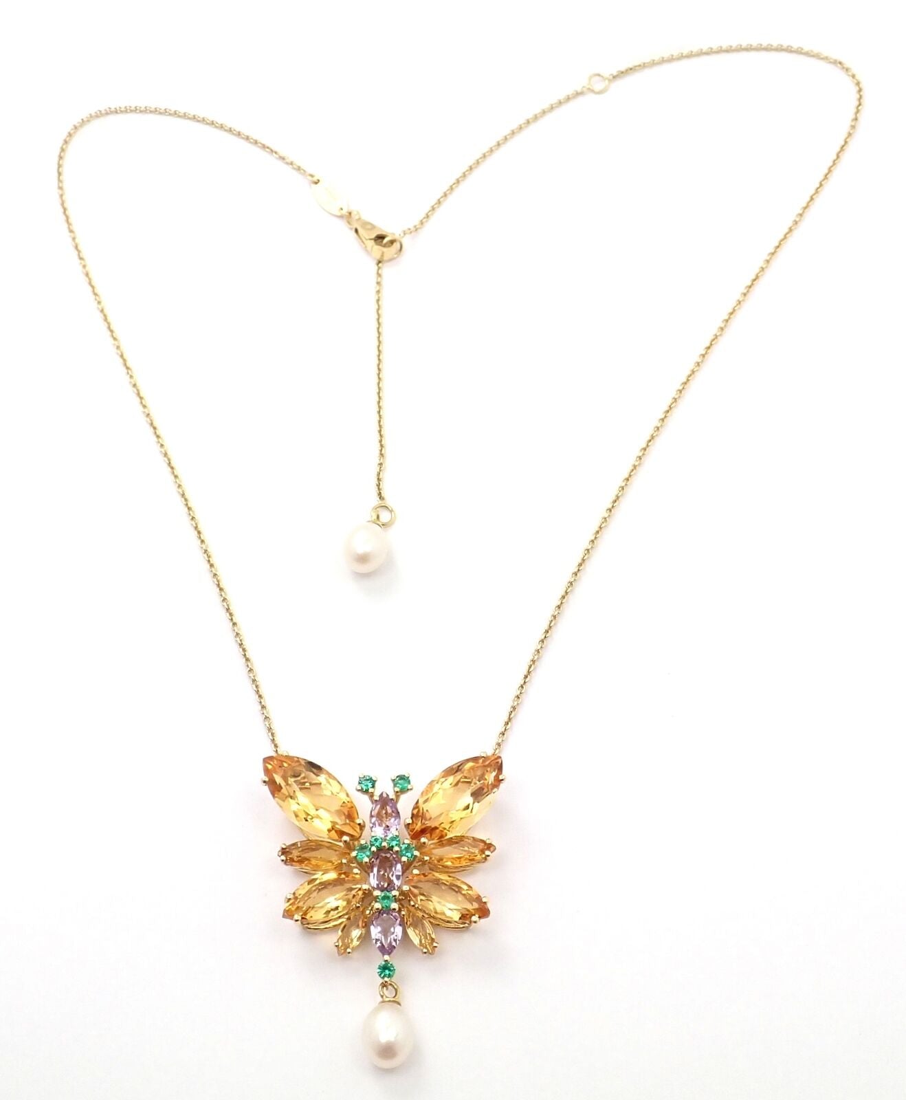 Authentic Dolce & Gabbana 18k Yellow Gold Citrine Butterfly Pendant Necklace - Elegant Spring Jewelry Gift for Women, Perfect for Weddings & Special Occasions