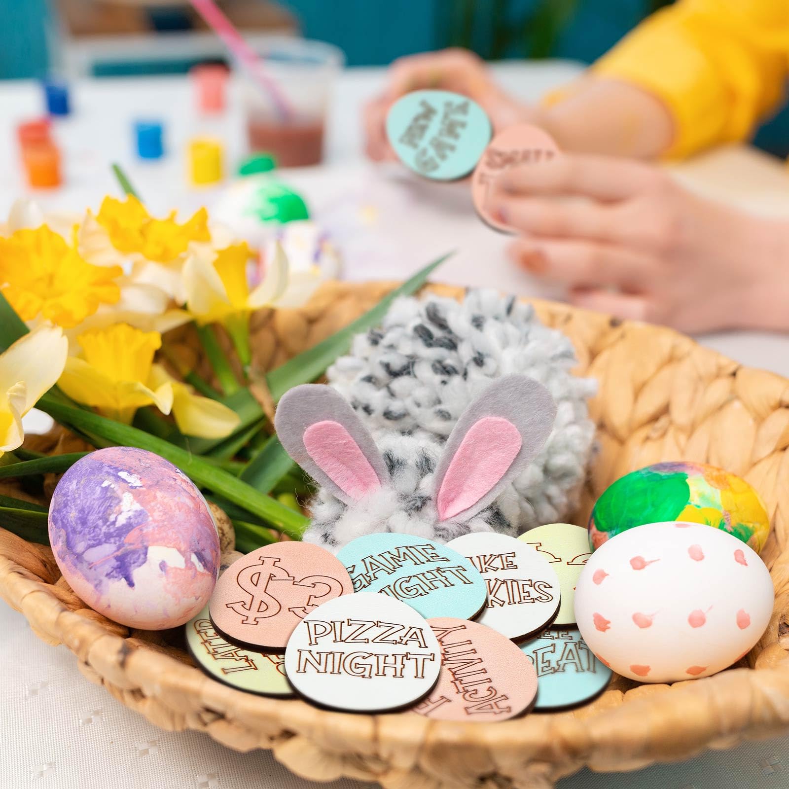 30 Pack Wooden Easter Egg Tokens - 30 Unique Engraved Sayings, Easter Basket Stuffers & Reward Tokens for Teens & Adults - Perfect for Easter Egg Hunts, Classroom Rewards & Party Favors