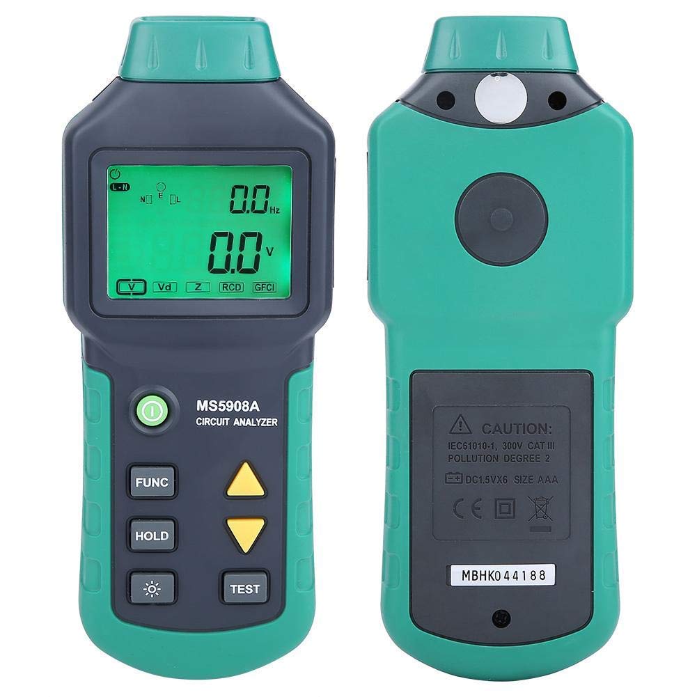 **MS5908A Circuit Analyzer Tester - AC 100-240V RMS Voltage Detector, GFCI/RCD Fault Tester with LCD Display (US Plug) - Perfect for Electricians, DIY Home Repairs & Electrical Safety Testing**