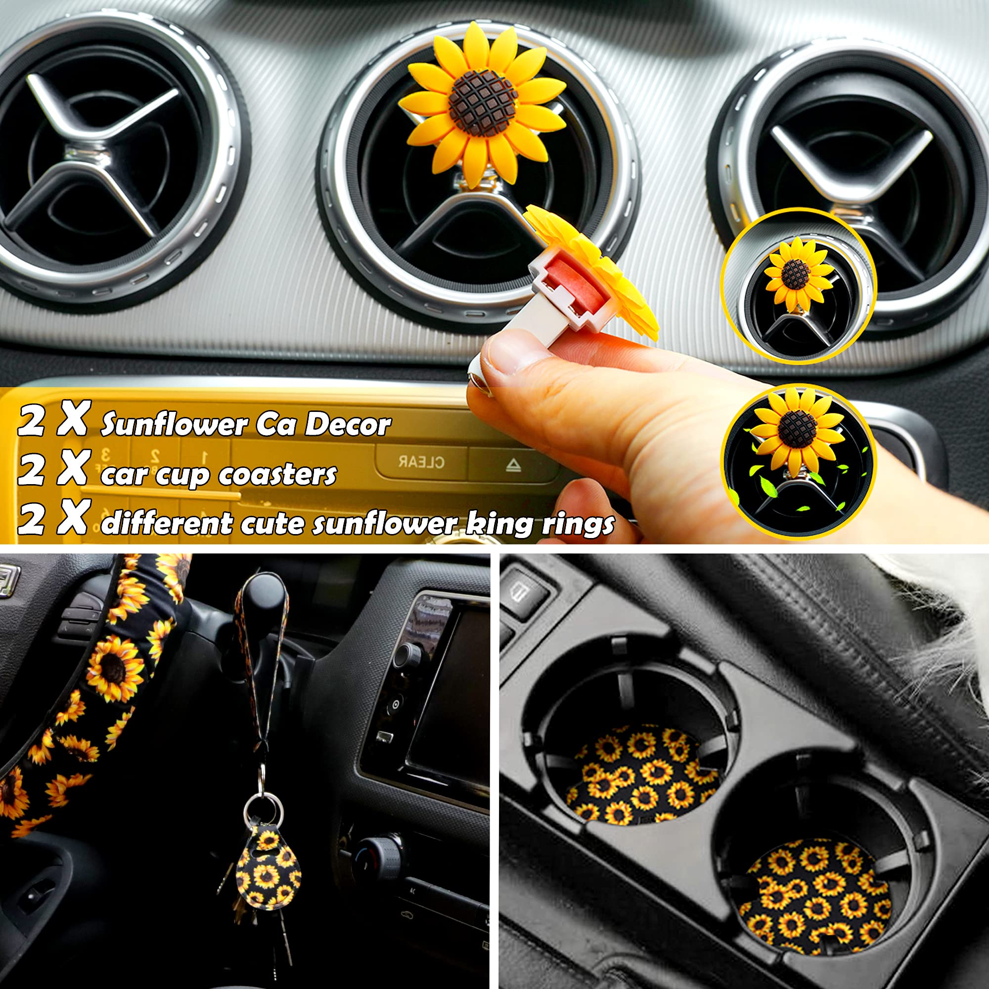 Sunflower Car Accessories Set - 17PC for Seat & Steering Wheel Covers