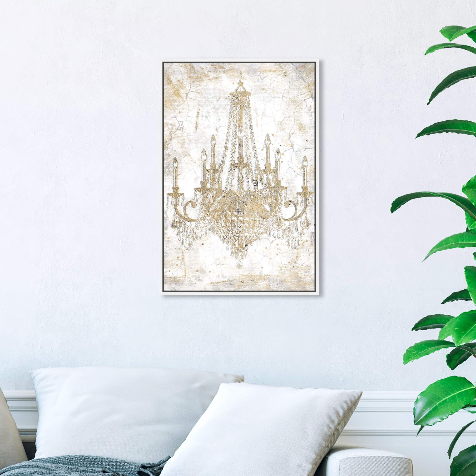 Oliver Gal Artist Co. Fashion & Glam Wall Art - Framed Canvas Prints with Chandeliers - 16x24 Inches Gold & White Home Decor - Perfect for Living Room, Bedroom & Office Wall Decor