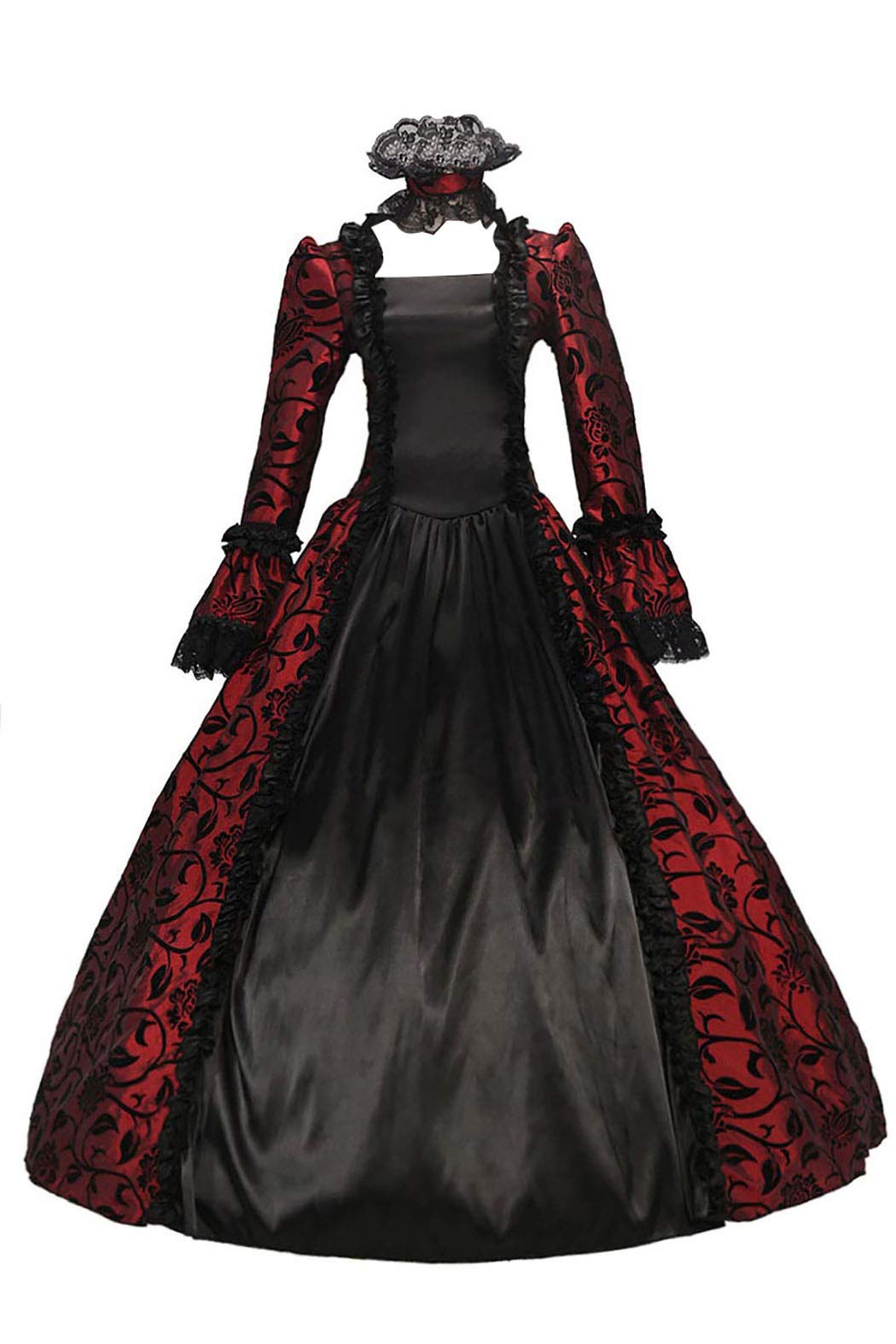 Victorian Gothic Lolita Dress with Ruffles & Floral Print - Elegant Georgian Era Costume for Cosplay, Tea Parties & Historical Reenactments