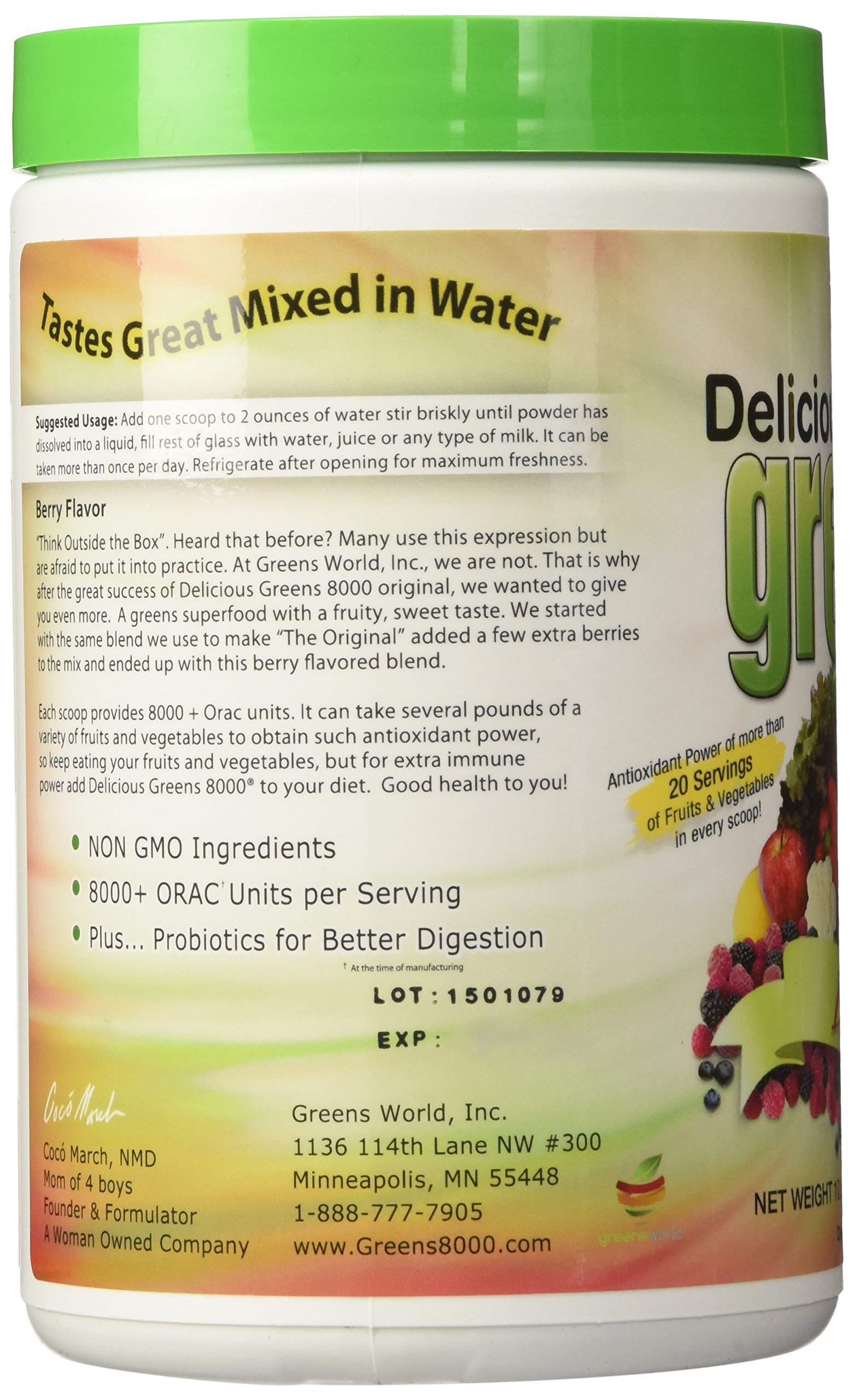 Greens World Delicious Greens 8000 Berry Superfood Powder - 10.6 oz (300g) Antioxidant Supplement for Energy & Immunity Boost | Smoothies, Juices, Yogurt Mix