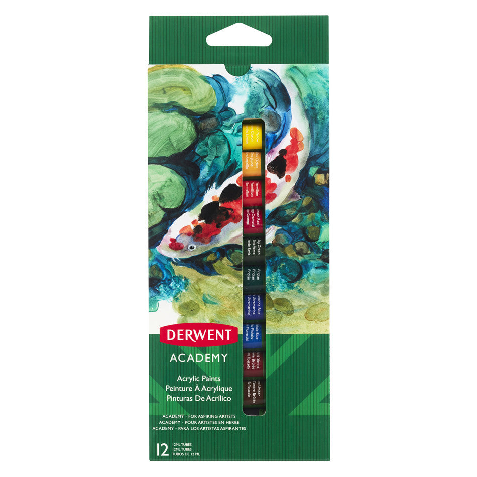 Derwent Academy Acrylic Paints Set - 12 Vibrant Colors for Artists & Beginners | Perfect for Canvas Painting, DIY Crafts & Home Decor