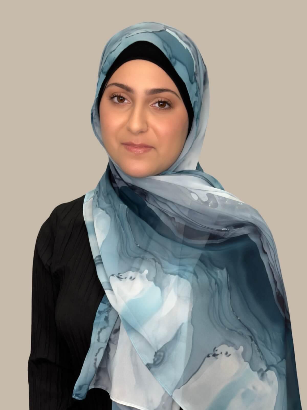 Stylish Printed Chiffon Hijab Scarf for Women - Tidal Teal Color - Perfect for Daily Wear, Prayer & Special Occasions
