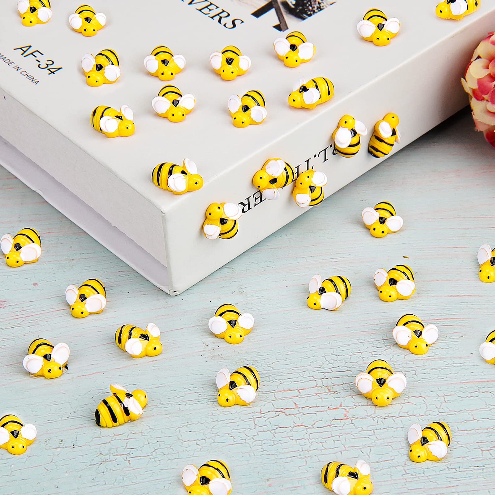 Juome 60Pcs 3D Bee Nail Charms - Cute Resin Nail Art Decorations for DIY Manicure, Nail Salon Supplies & Party Nail Designs (Bee-Shaped Kawaii Nail Accessories) - Perfect for Spring Nail Art, Summer Manicures & Girls' Party Nail Decor