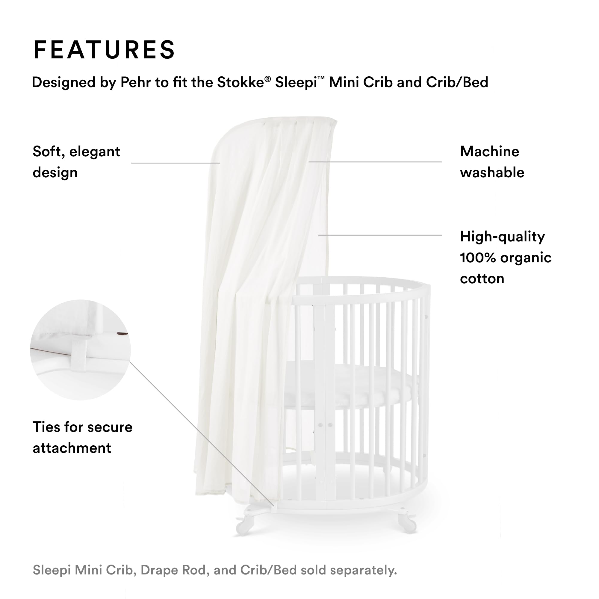 Stokke Sleepi Canopy by Pehr - Washable Soft Organic Cotton Baby Crib Cover for Stokke Sleepi Mini & Crib | Nursery Decor, Newborn Sleep Protection & Sunshade | Perfect for Home, Daycare & Travel Use