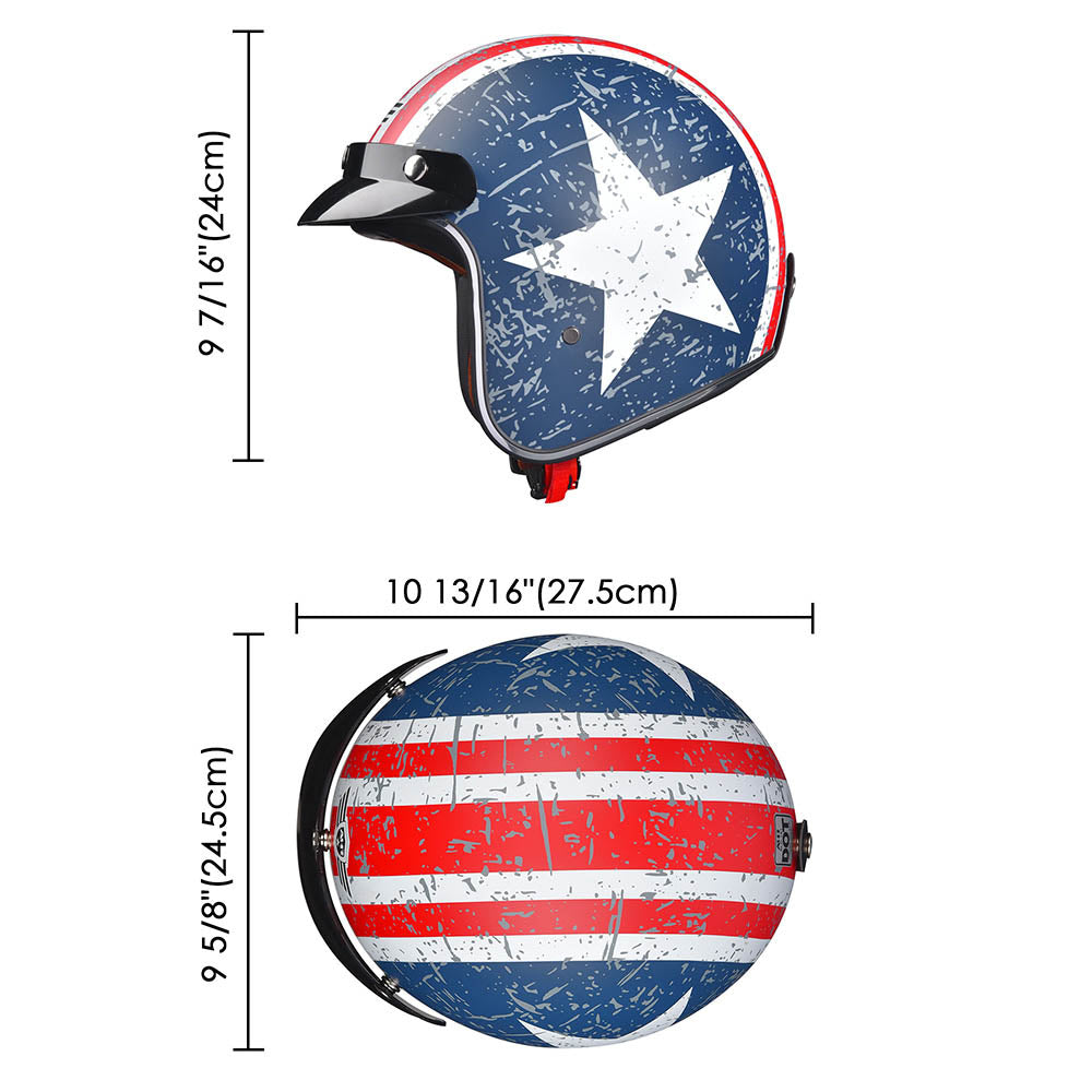 TheLAShop DOT Approved Open Face Motorcycle Helmet with Visor - Patriotic American Flag Design - Perfect for Cruising, Biking & Motorcycle Rides
